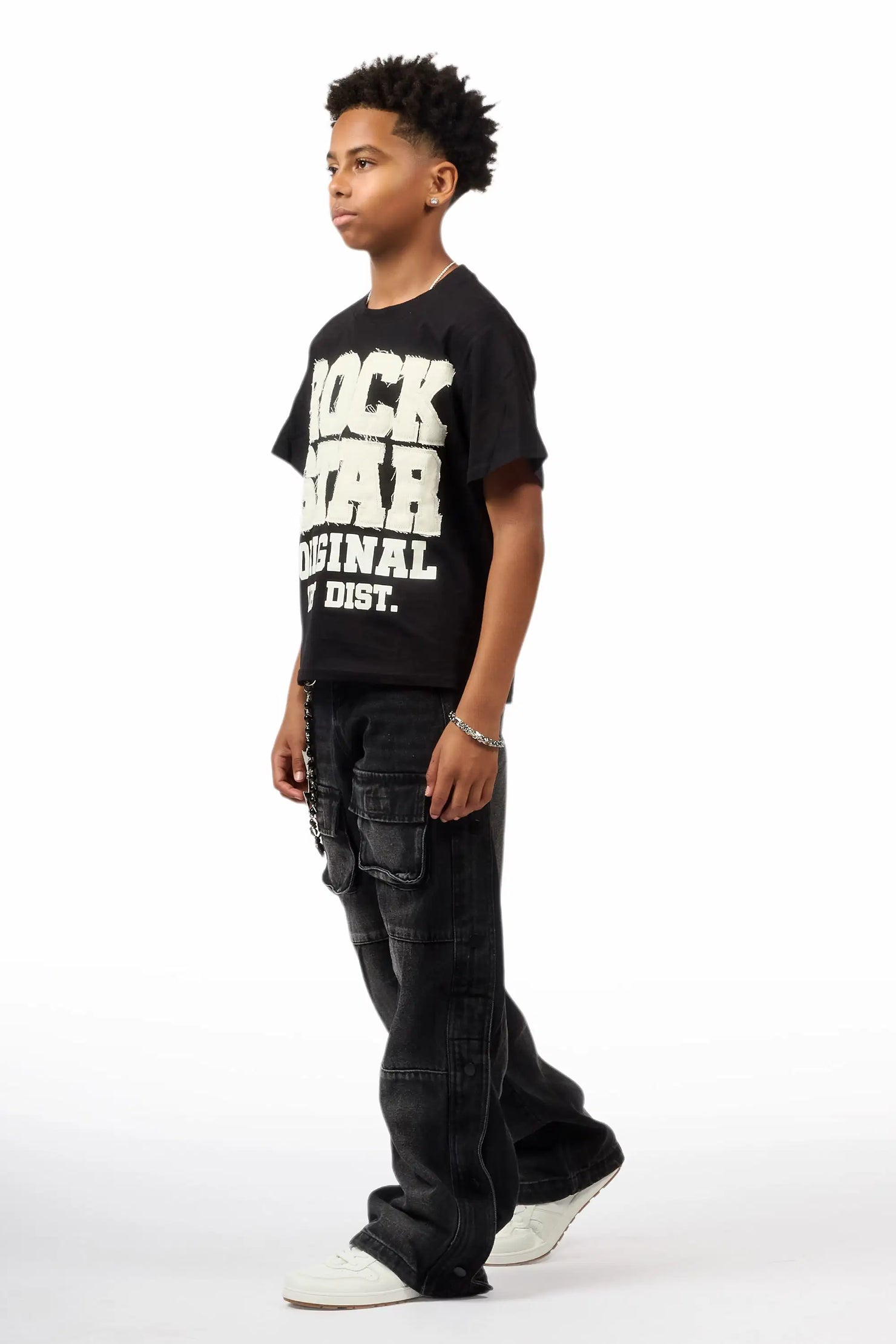 Boys Yuri Dark Grey Baggy Fit Cargo Jean