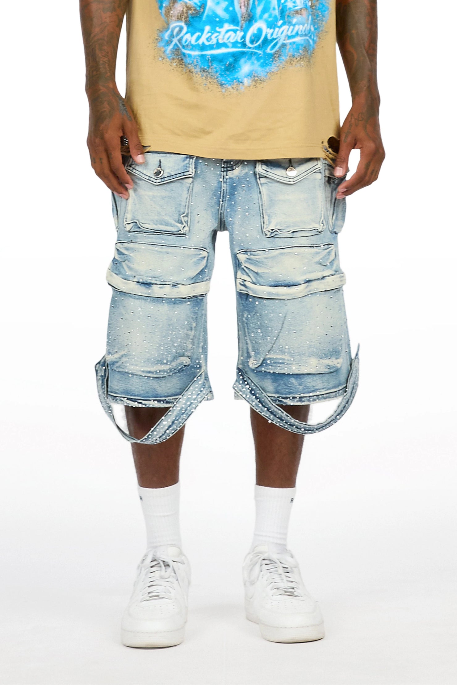 Keoni Light Blue Rhinestone Denim Short