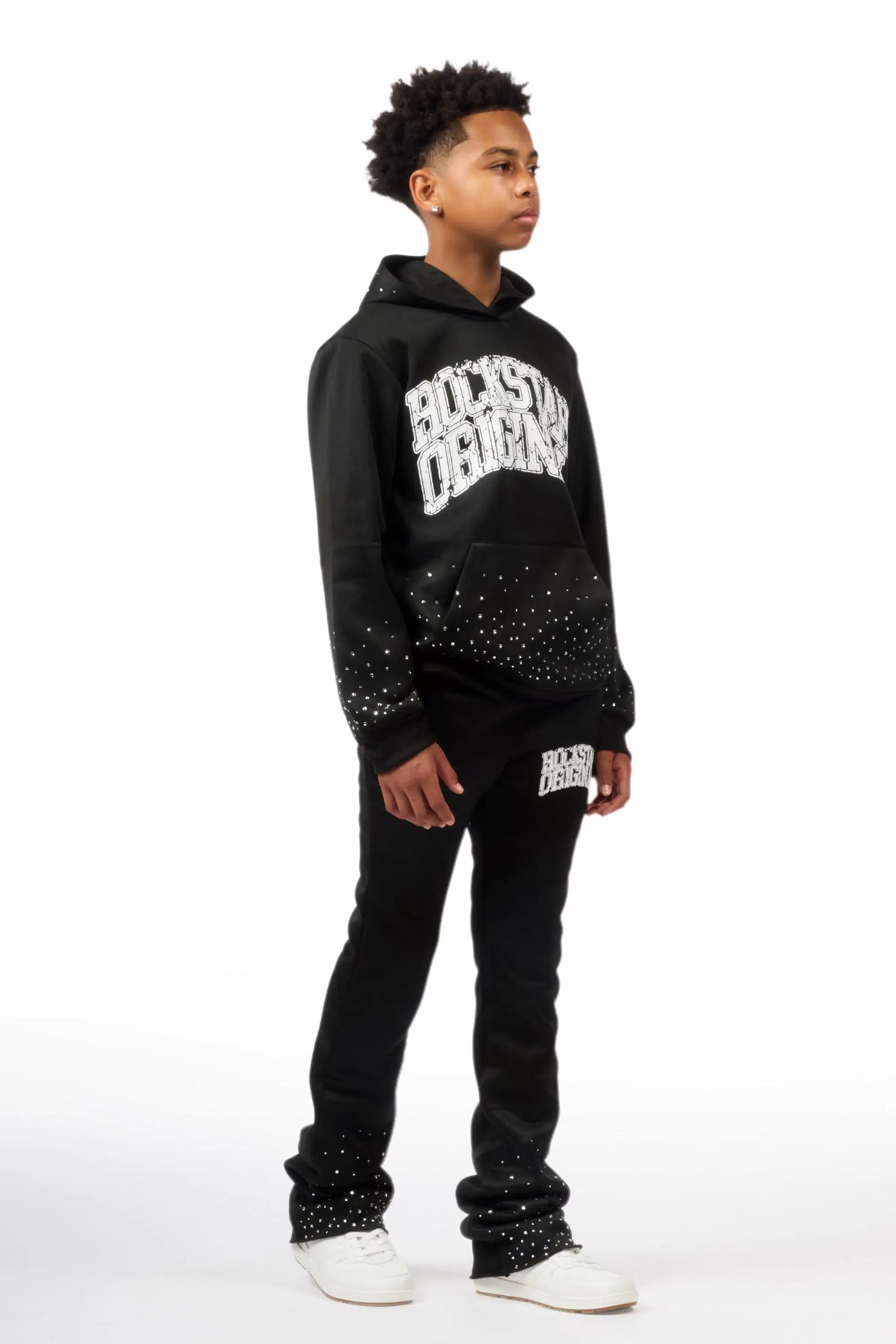 Boys Dontrello 2.0 Black Rhinestone Stacked Track Set
