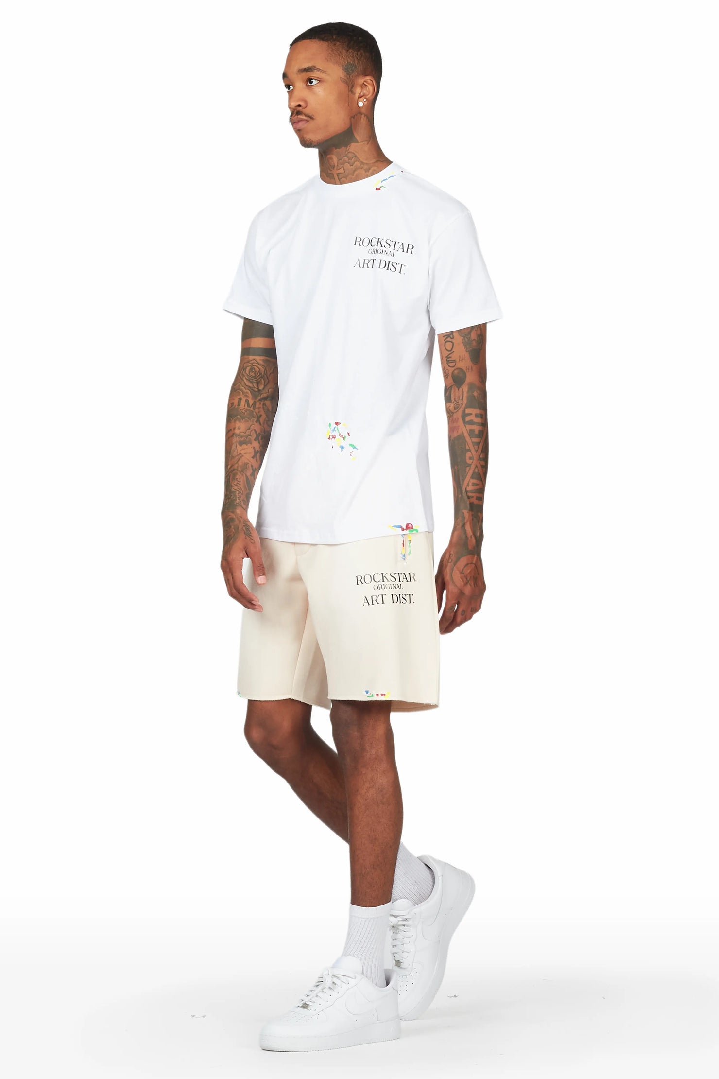 Rockstar Art Dist. White/Beige T-Shirt Short Set