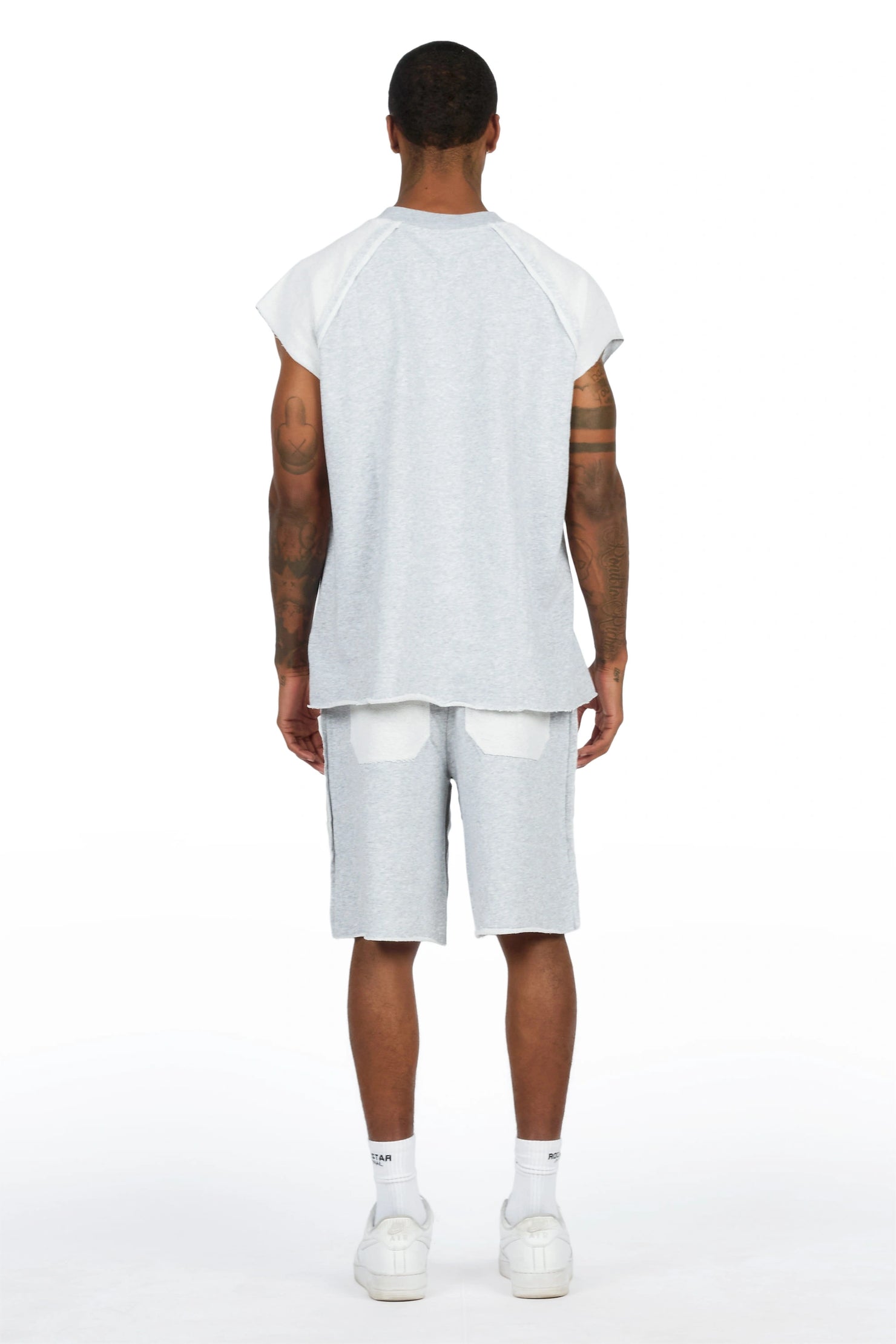 Essential Heather Grey Cut Sleeve T-Shirt/Short Set