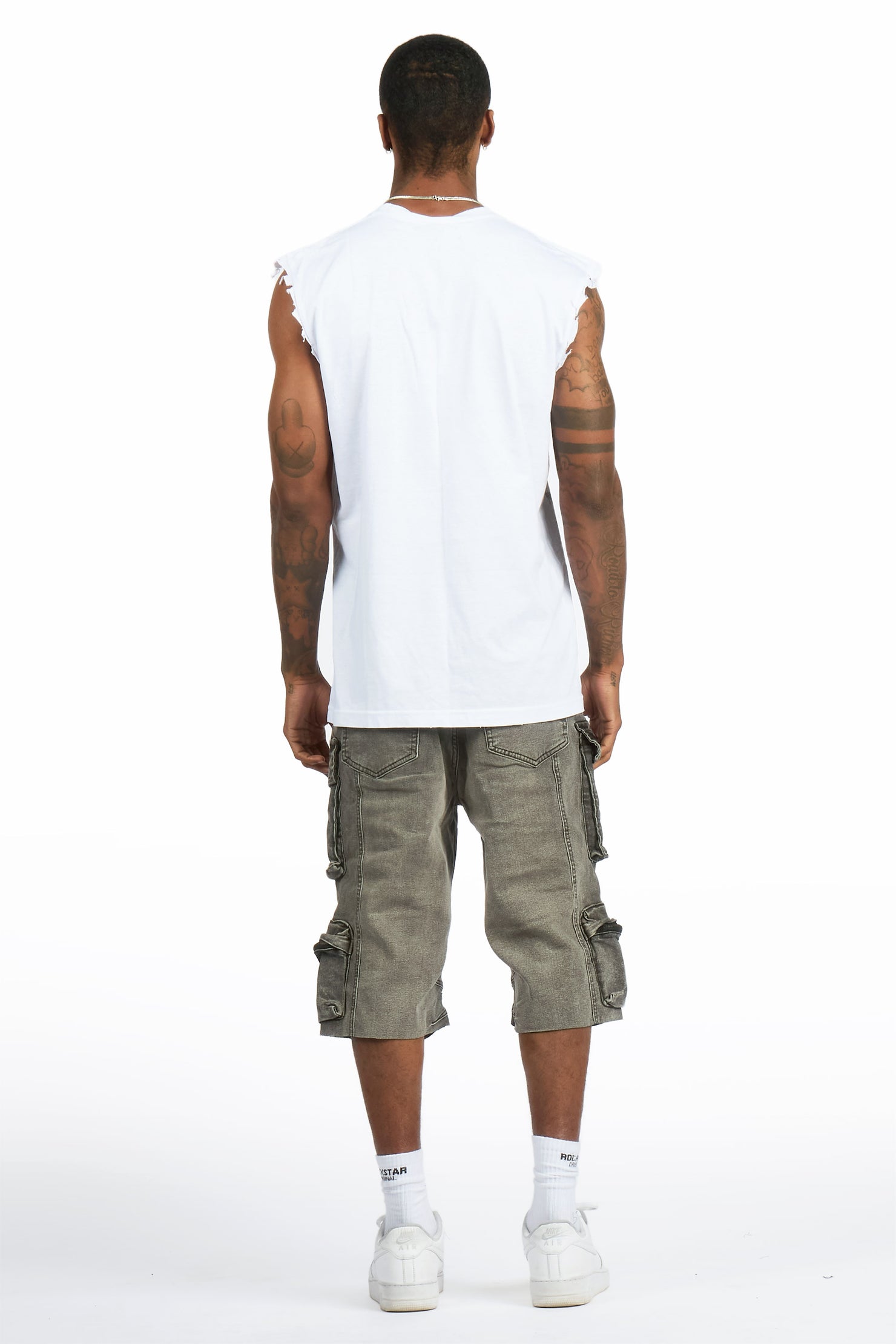 Kingston White/Grey Graphic T-Shirt & Mahesh Baggy Cargo Jean Short Set