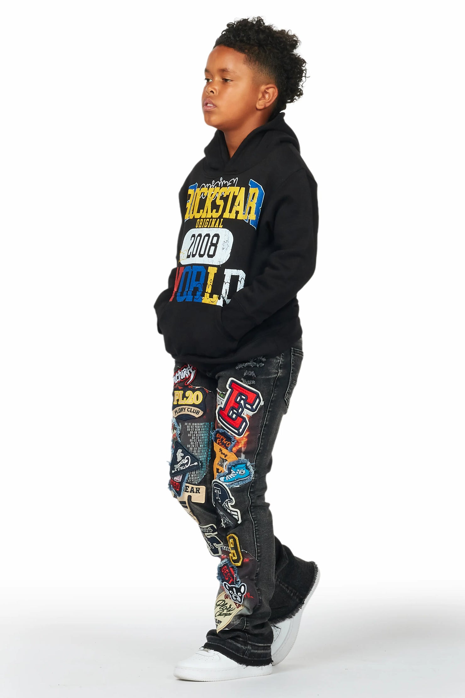 Boys Espen Black Stacked Flare Jean
