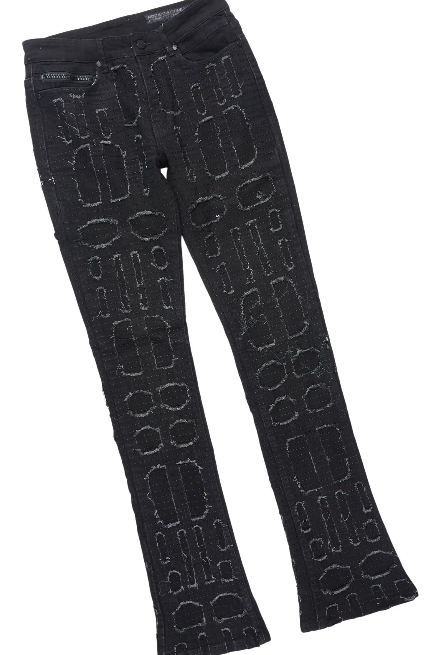 Gribo Black Denim Jacket/Stacked Flare Jean Set
