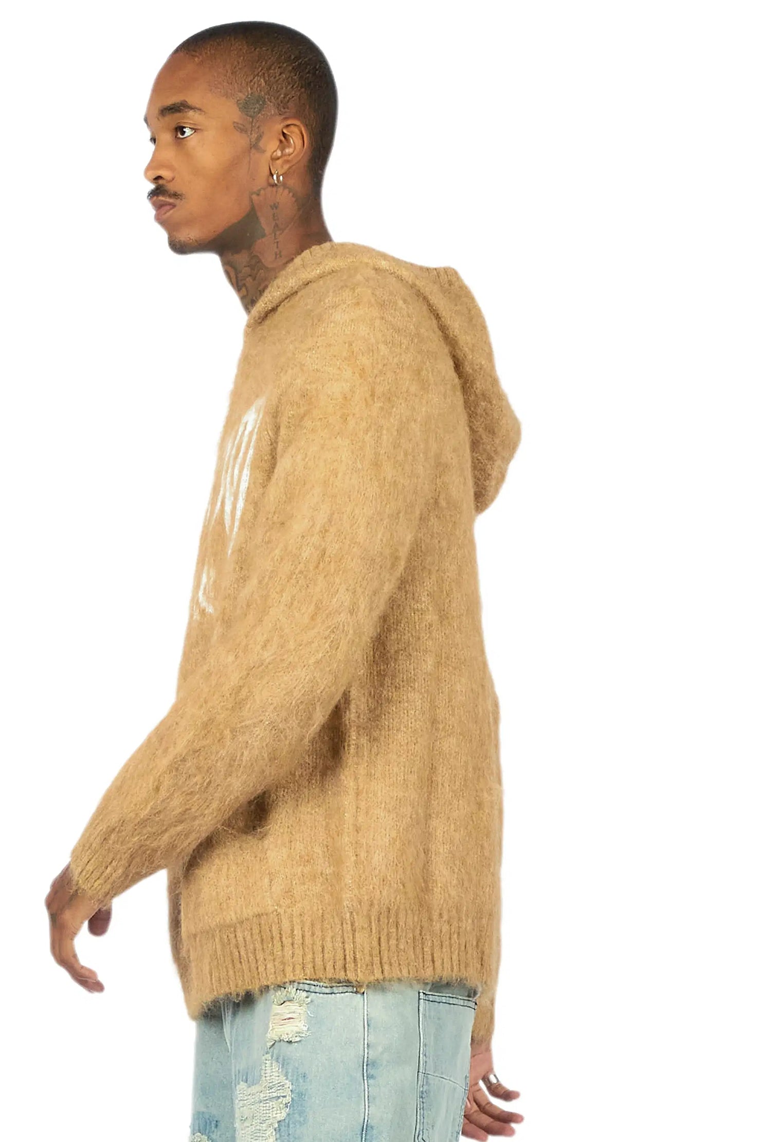 Andros Beige Graphic Knitted Hoodie