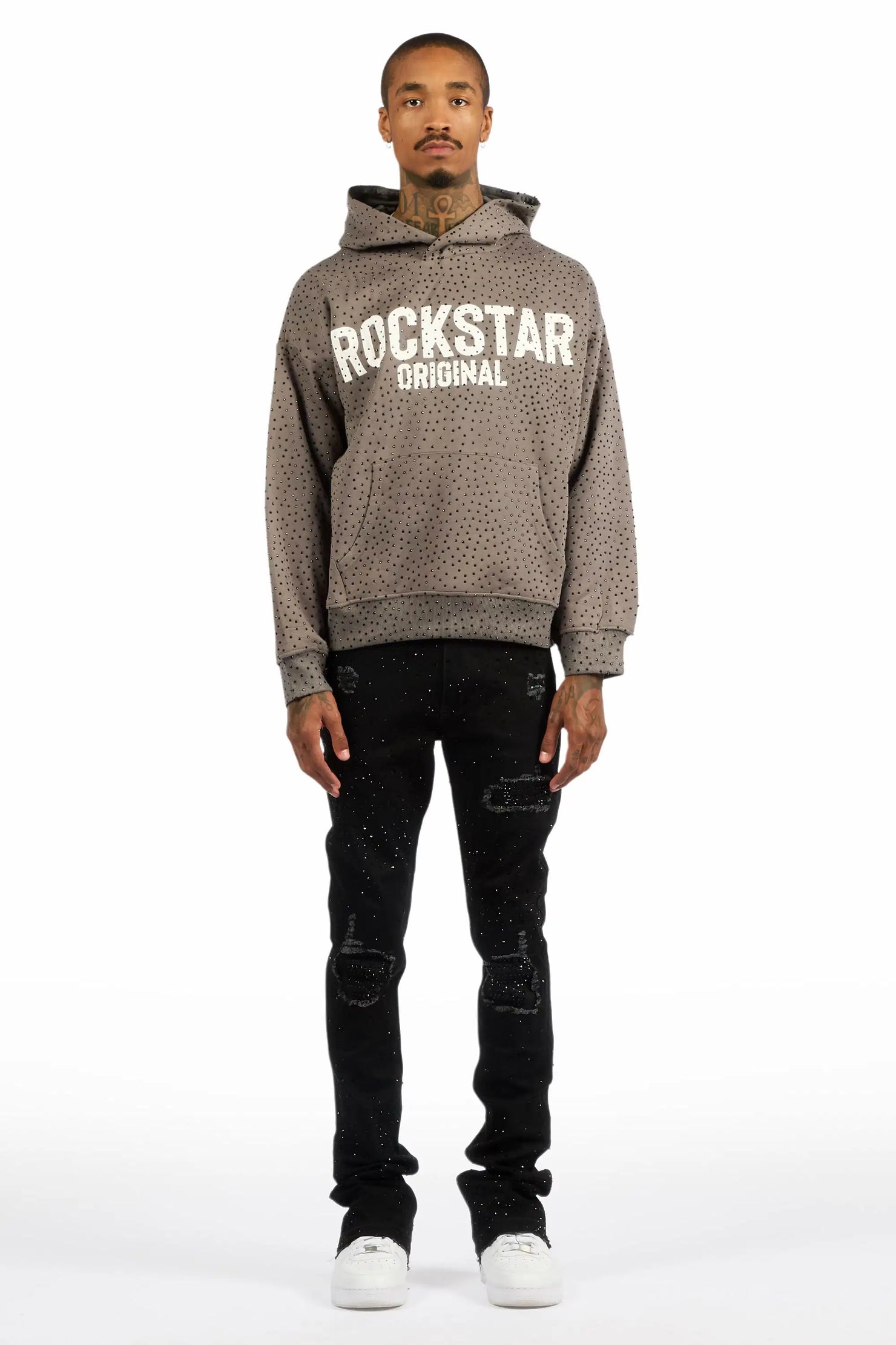 Prism Black/Black Rhinestone Stacked Flare Jean