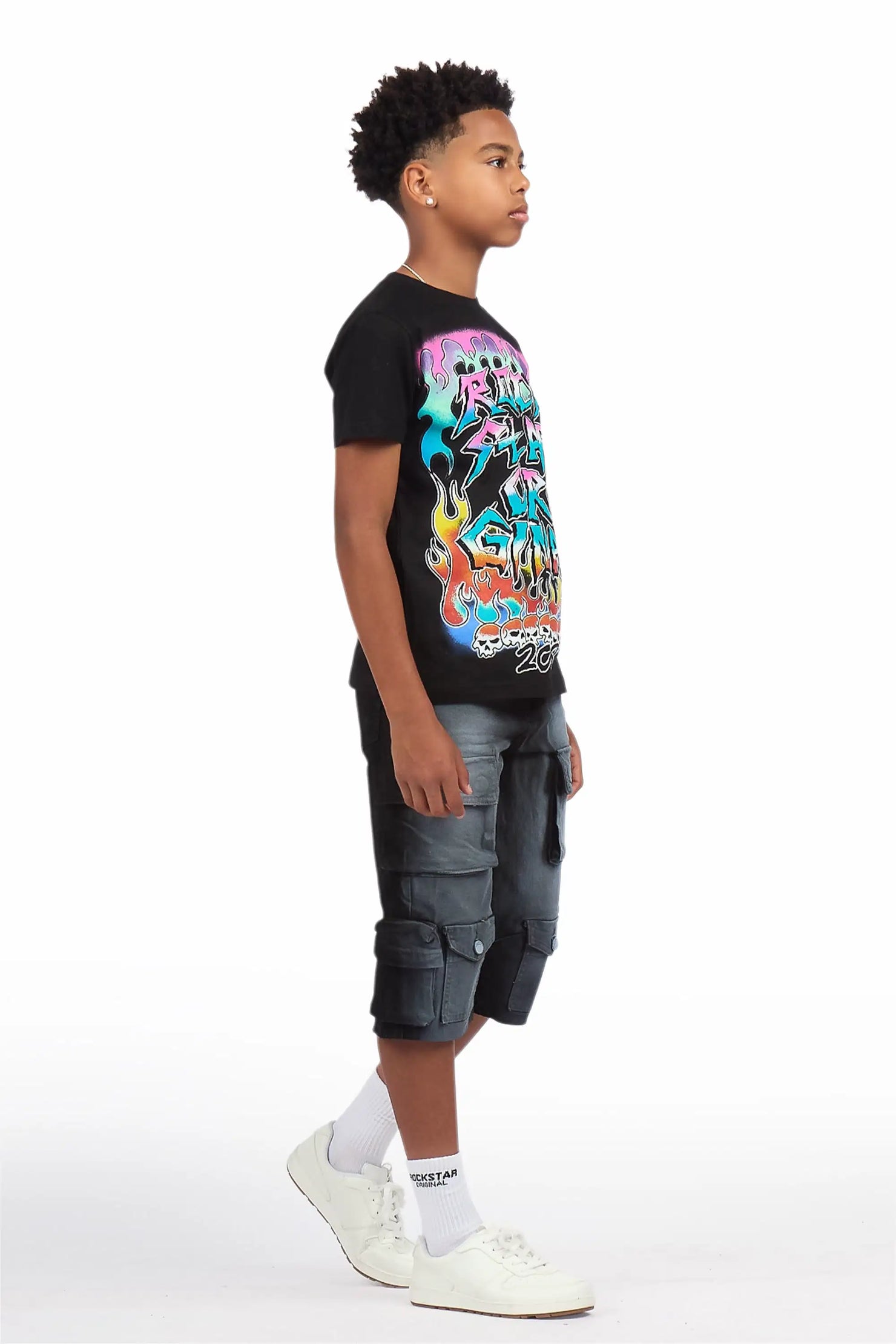 Boys Ebbe Black T-Shirt Denim Jort Set