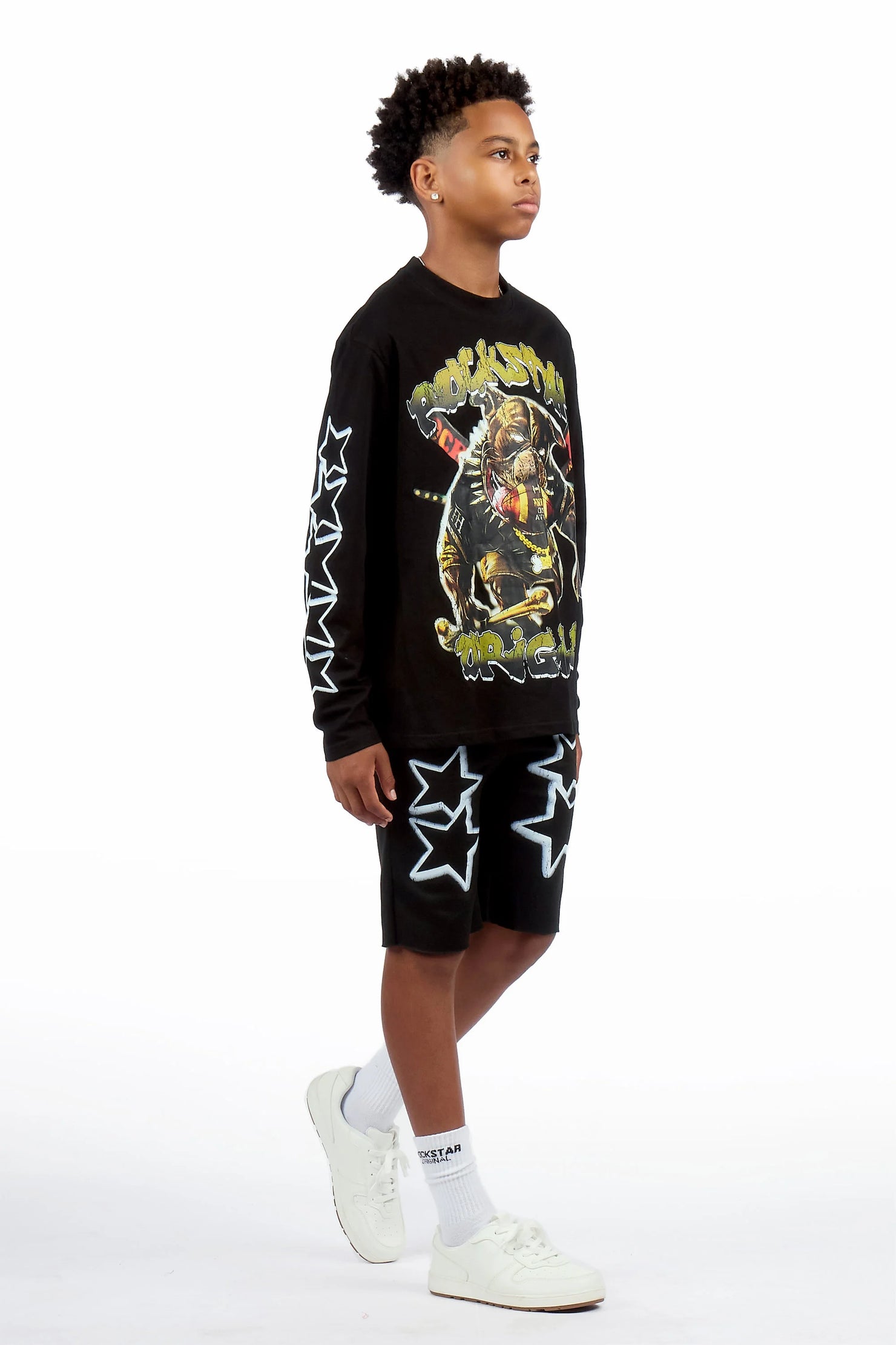 Boys Brayix Black/Black L/S T-Shirt Short Set