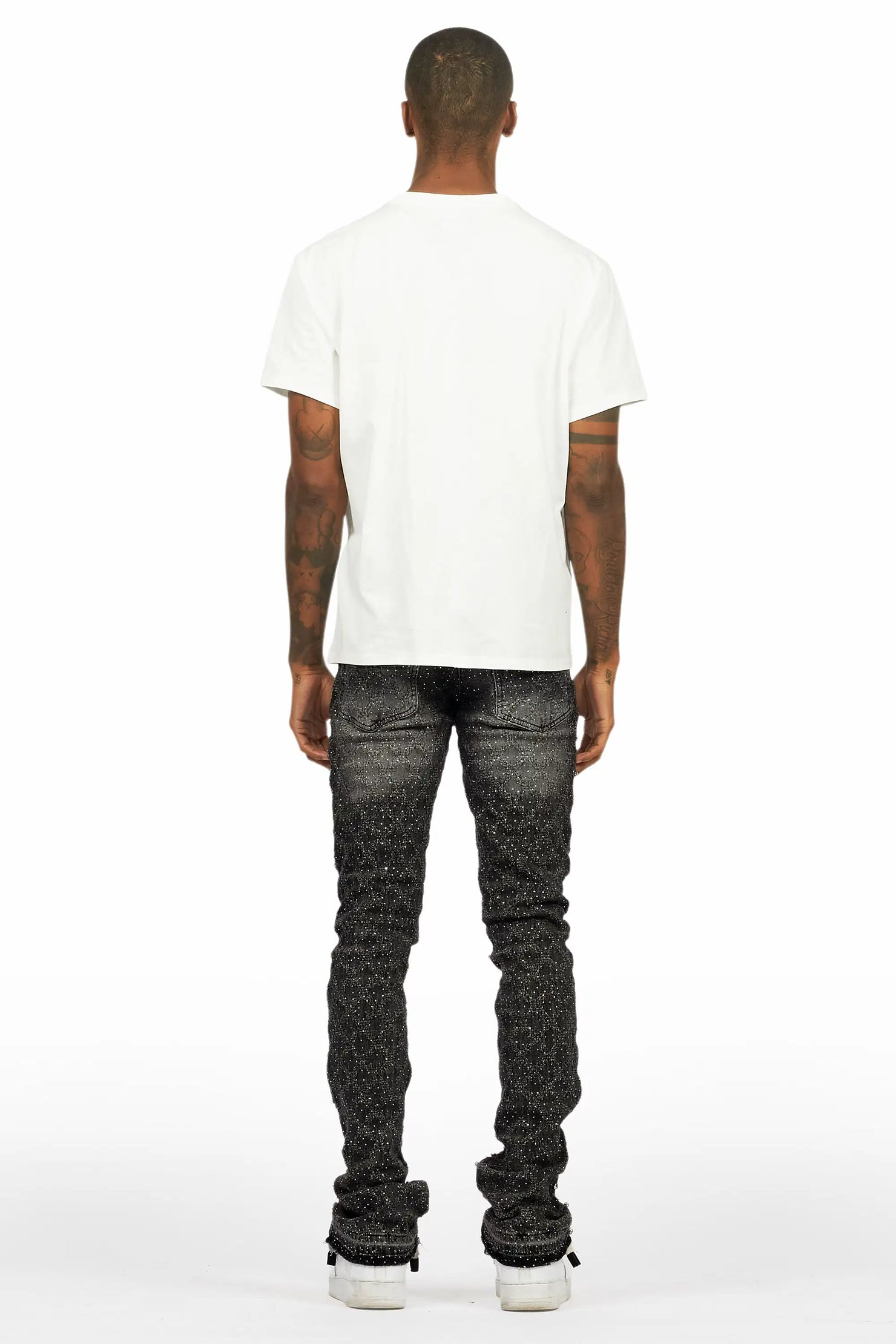 Glit Dark Grey Rhinestone Stacked Flare Jean