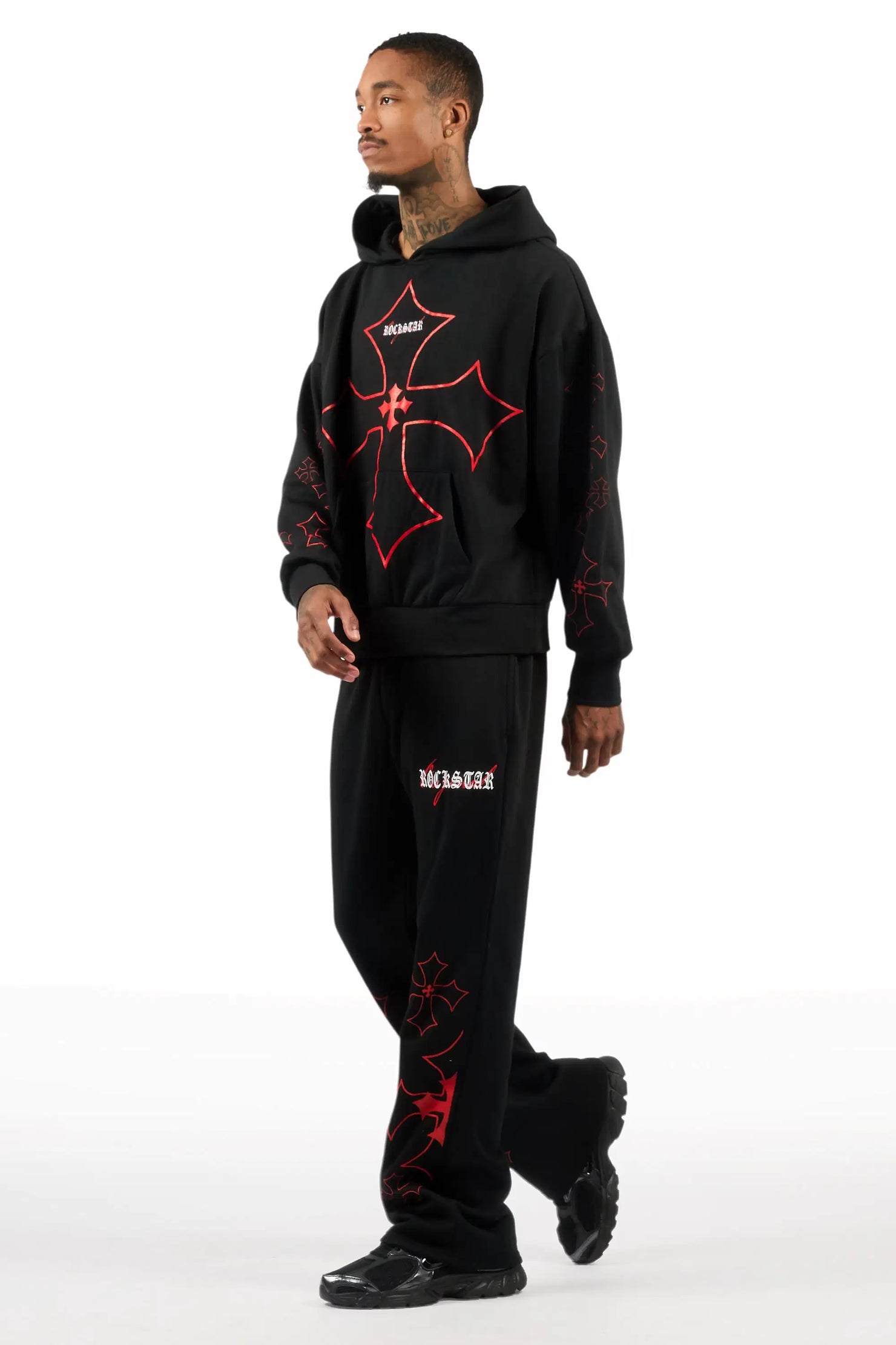 Sargo Black/Red Hoodie Relaxed Track Set
