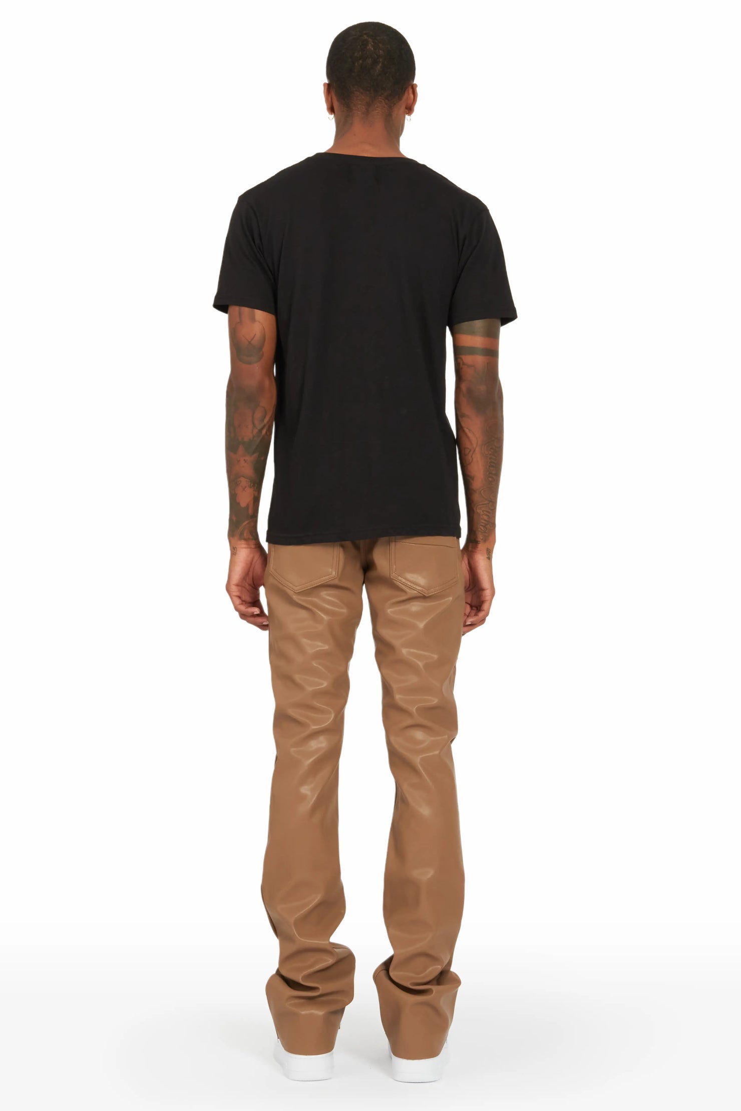 Ricky Beige Faux Leather Stacked Jean