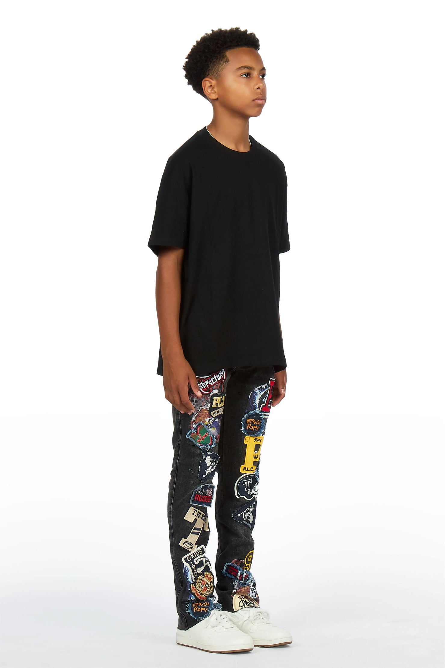 Boys Espen Black Slim Patchwork Jean