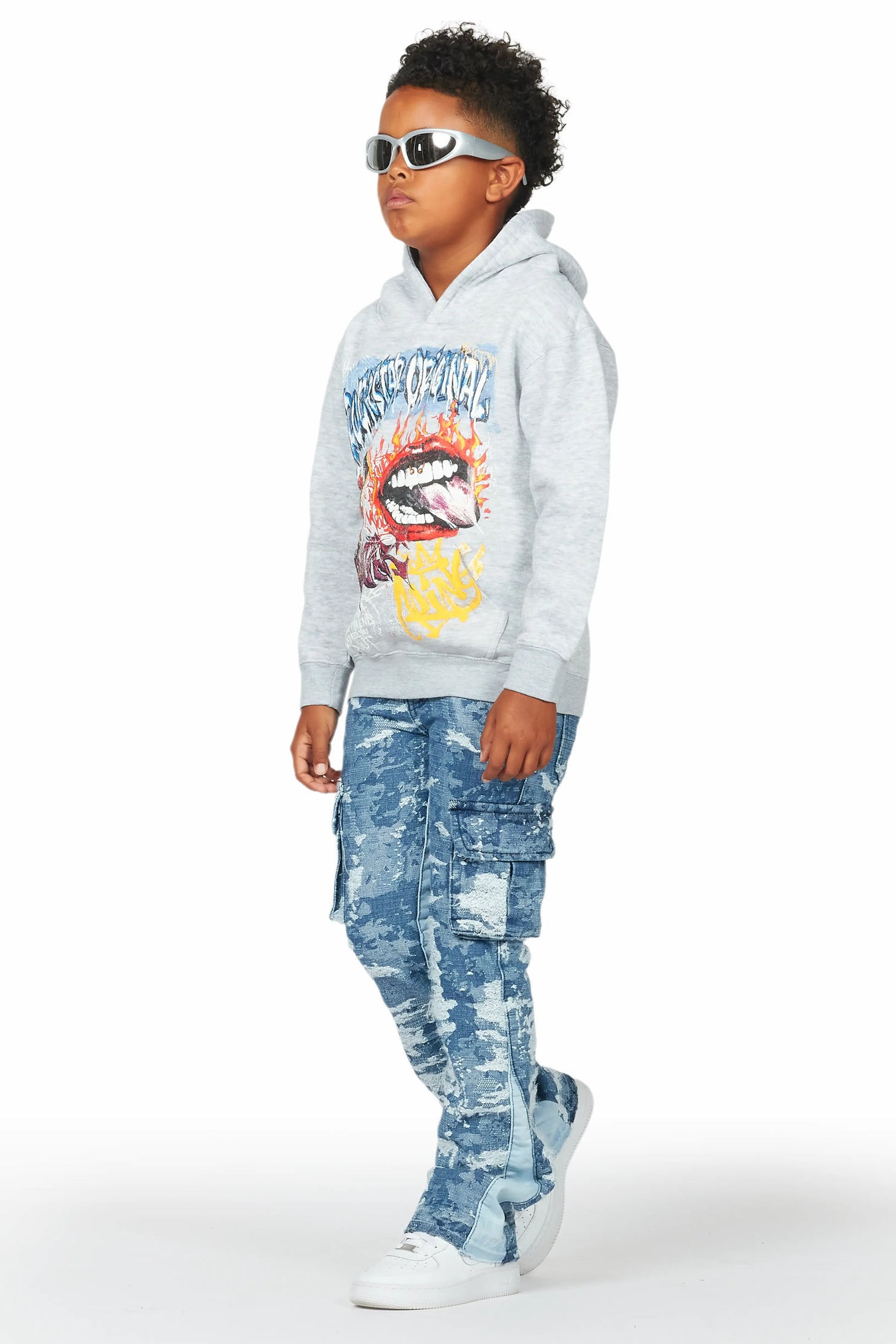 Boys Yooz Grey Hoodie/Stacked Flare Jean Set