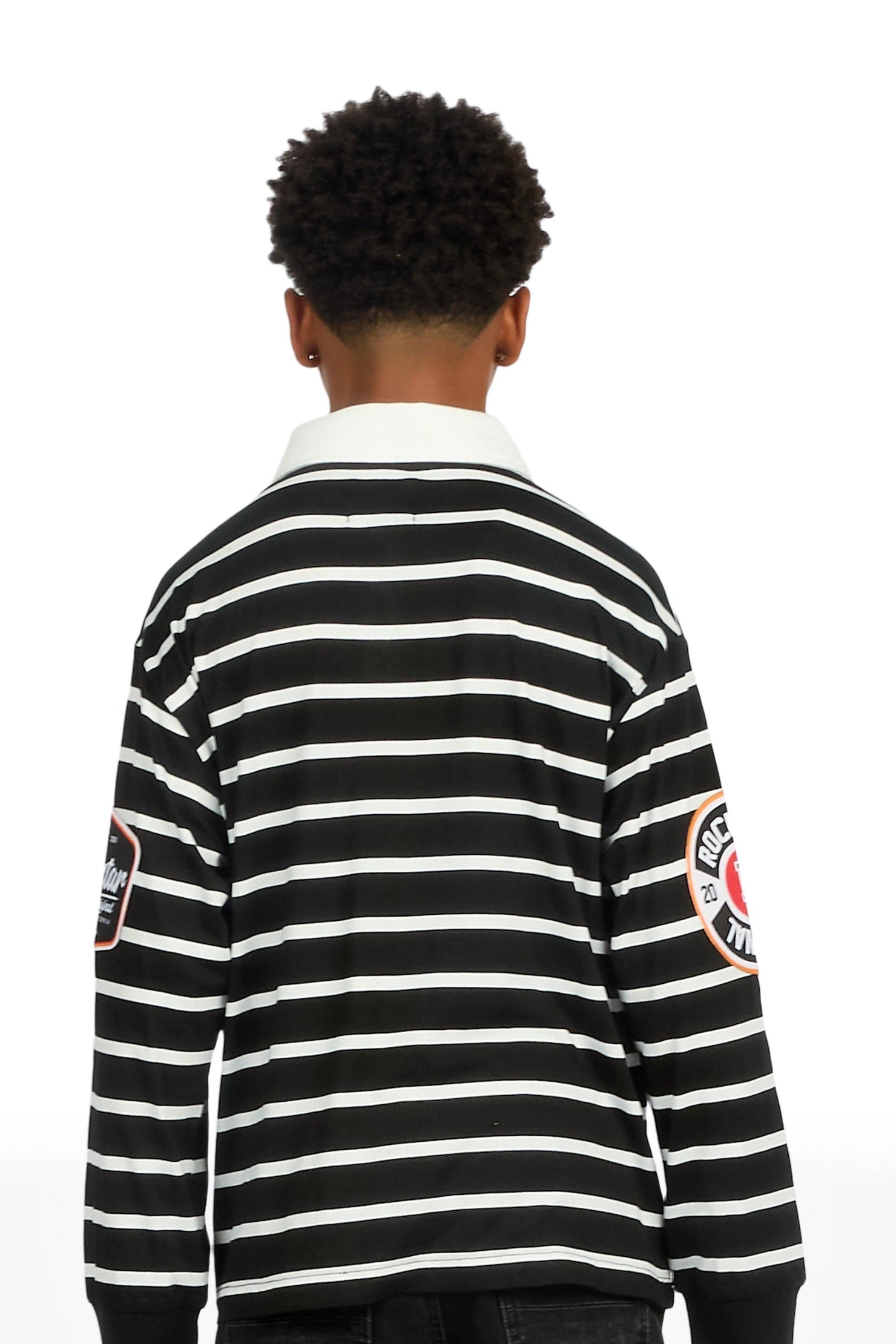 Boys Genis Black/White Long Sleeve Polo