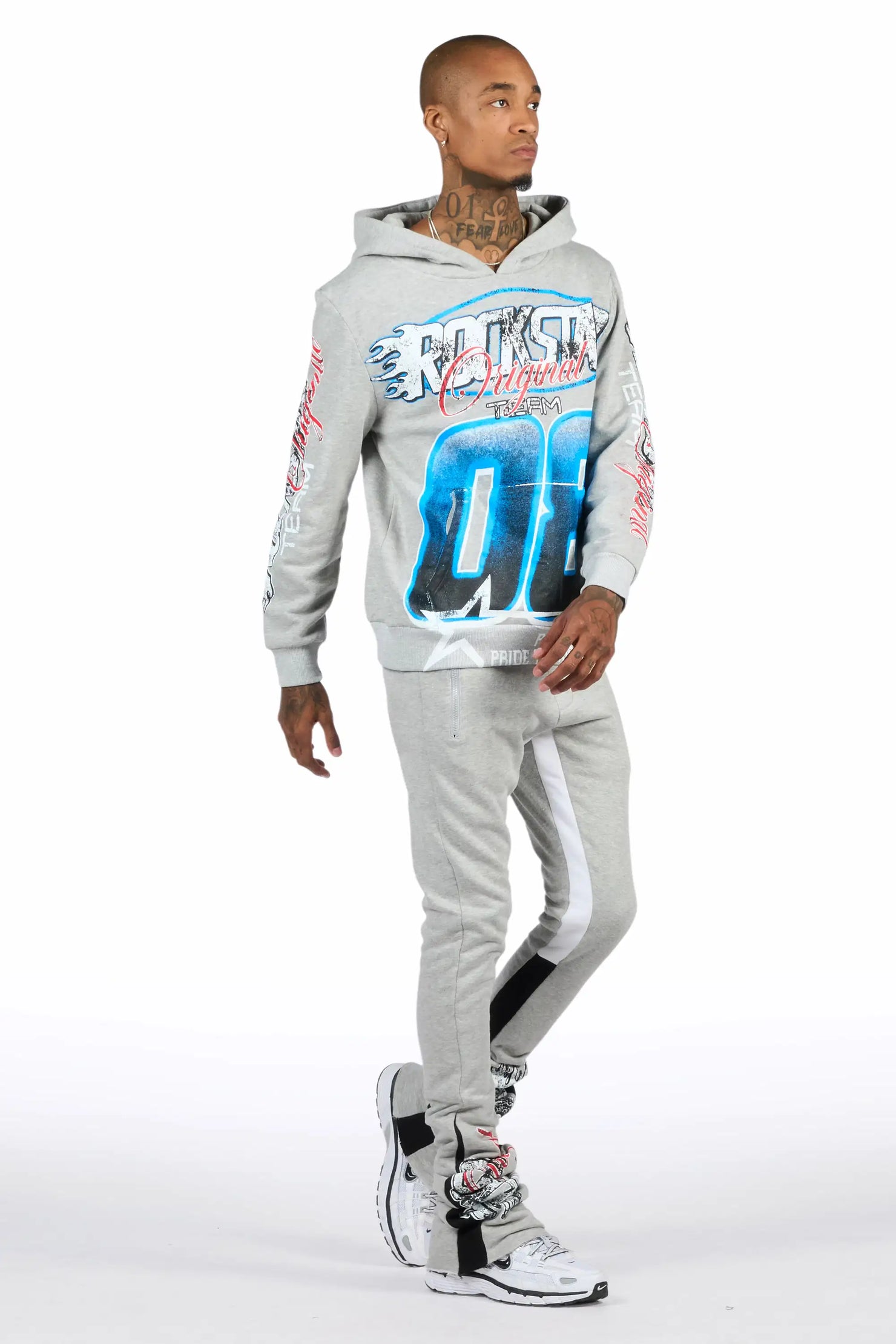 Ryker Heather Grey/Blue Hoodie/Super Stacked Track Set