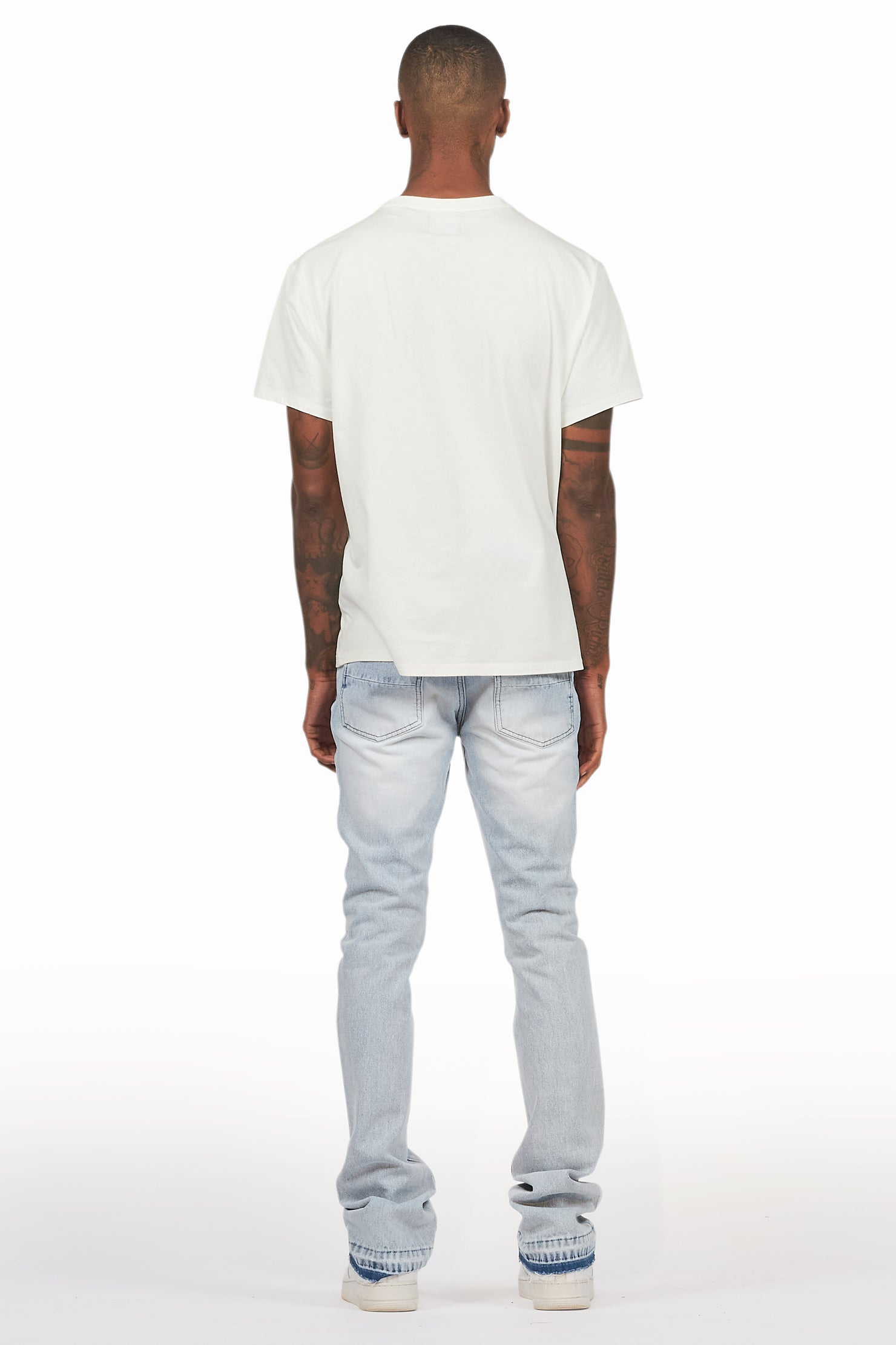 Kama Light Blue Rhinestone Stacked Flare Jean