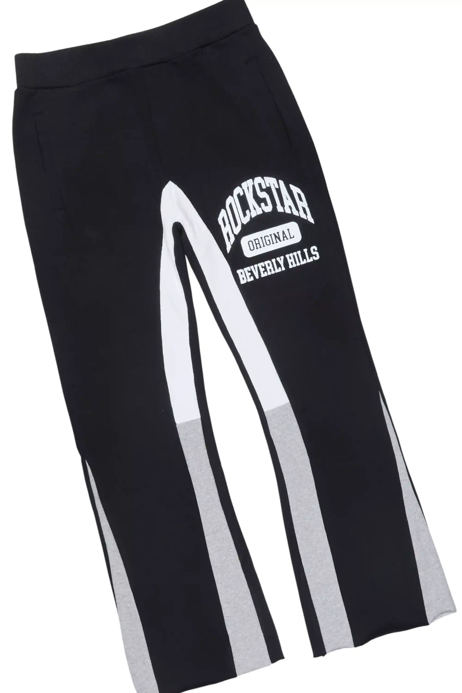 Boys Member Black/White Hoodie Stacked Flare Track Set