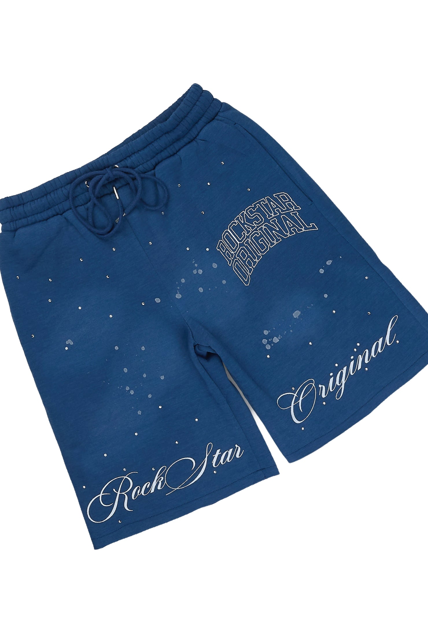 Dripped Navy Rhinestone T-Shirt/Short Set