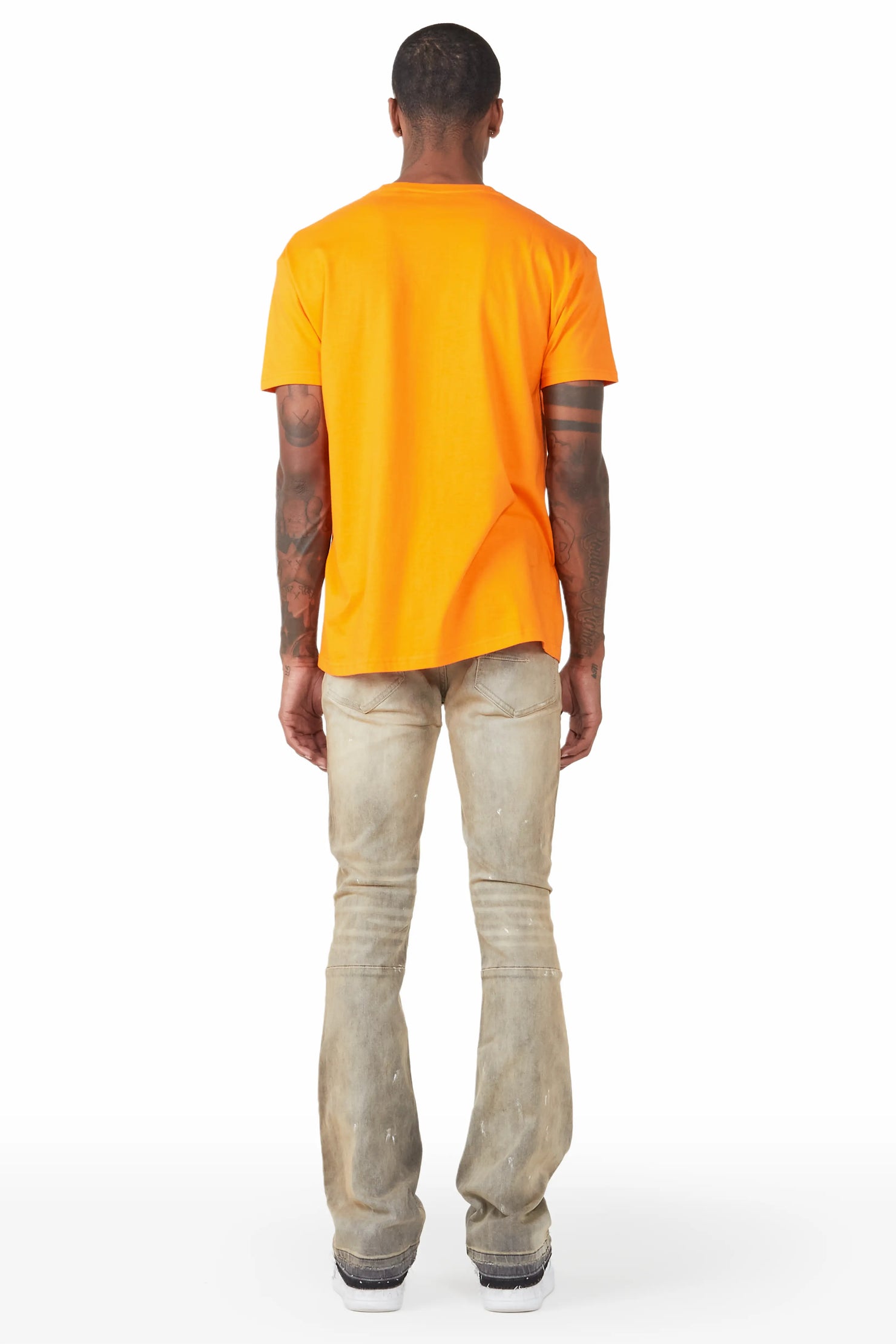 Garth Grey Patched Stacked Flare Jean