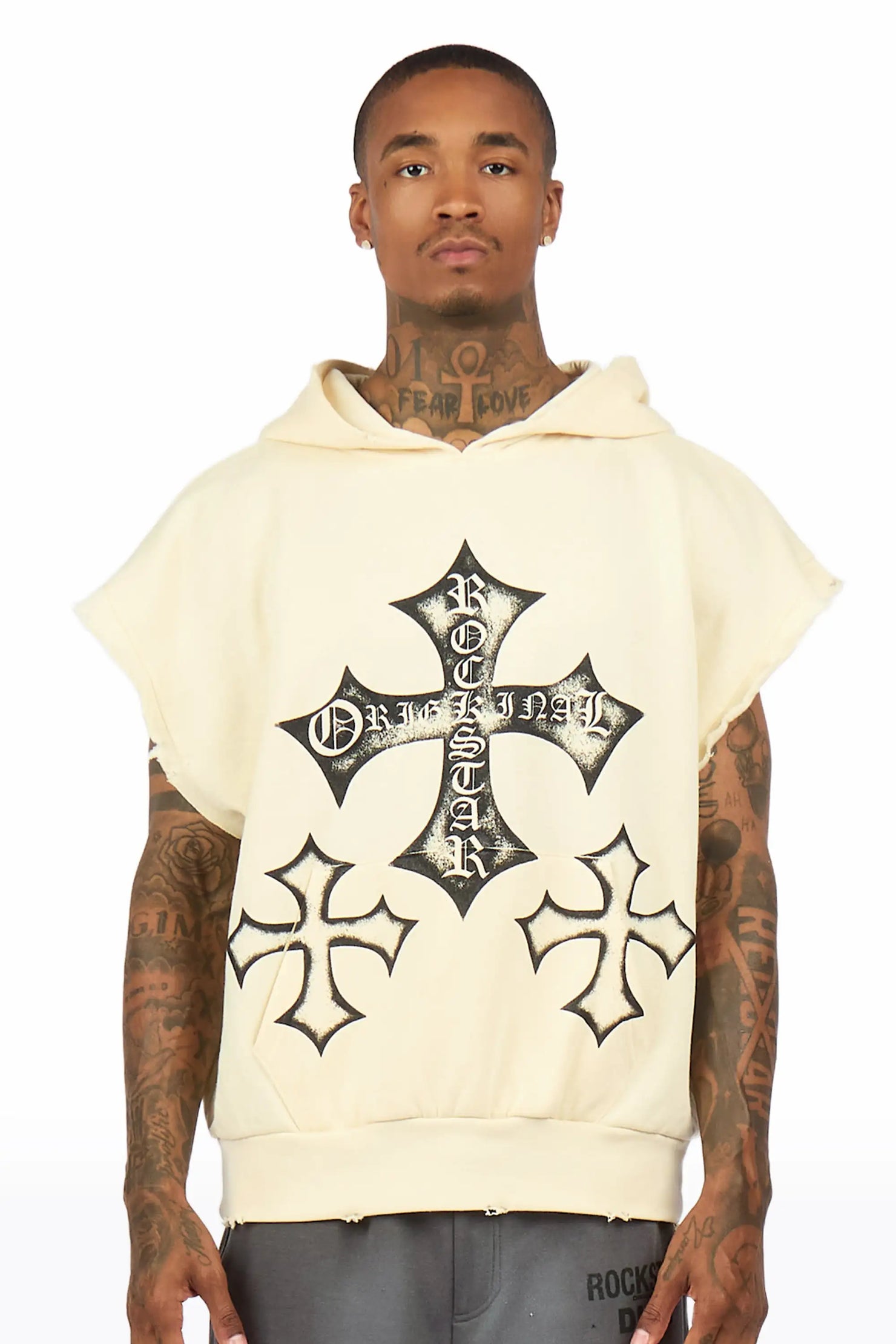 Marzion Sand/Black Cut Sleeve Hoodie