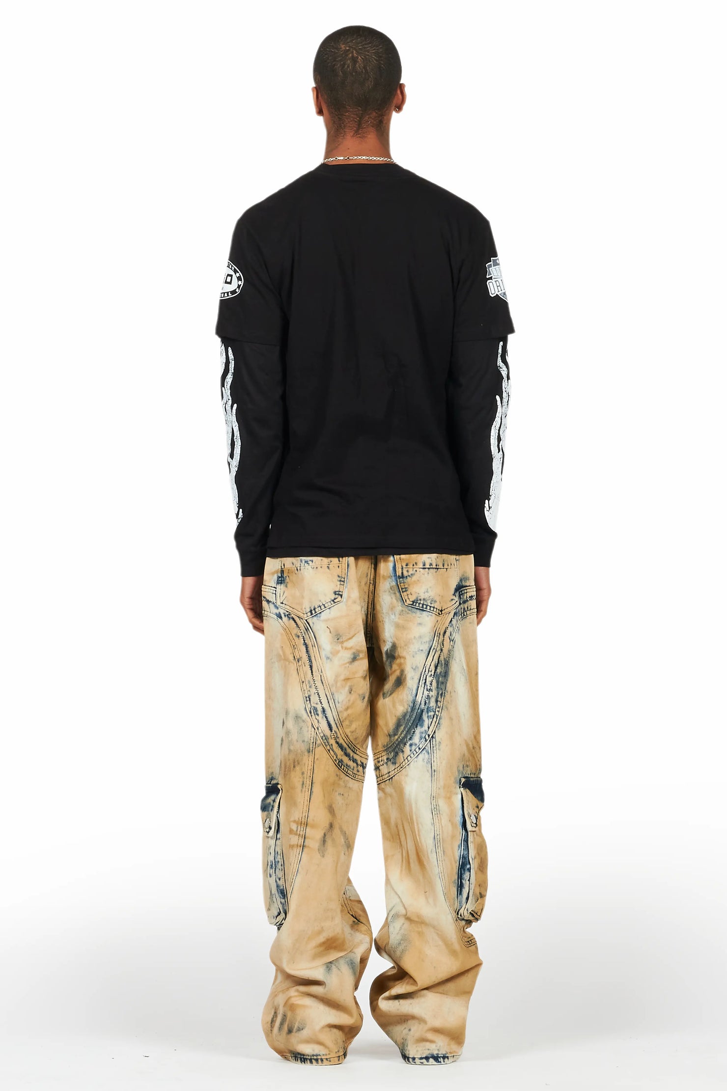 Amos Black/White Double Layer Long Sleeve Graphic T-Shirt