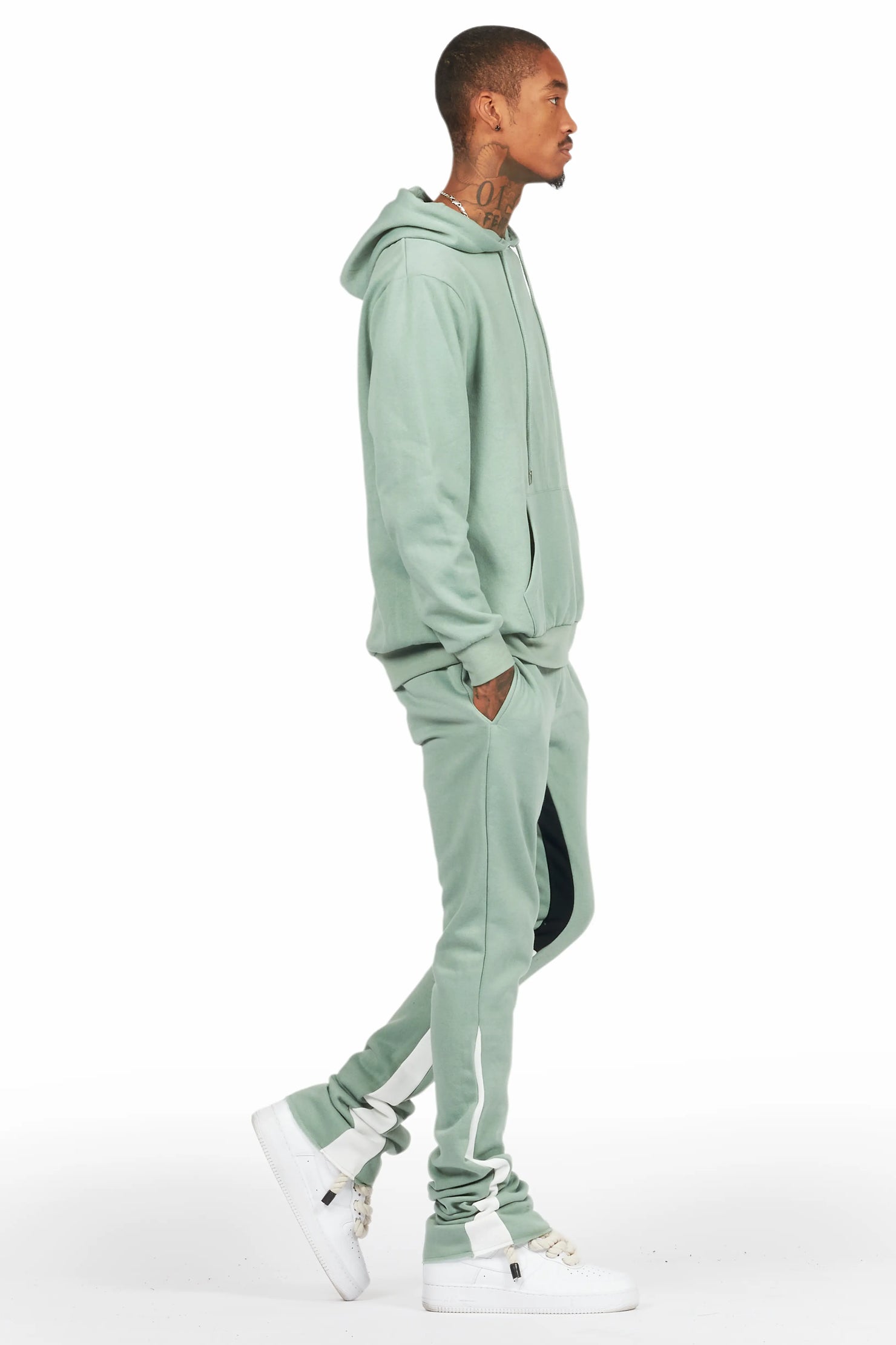 Basic Sage Hoodie/Stacked Flare Track Set