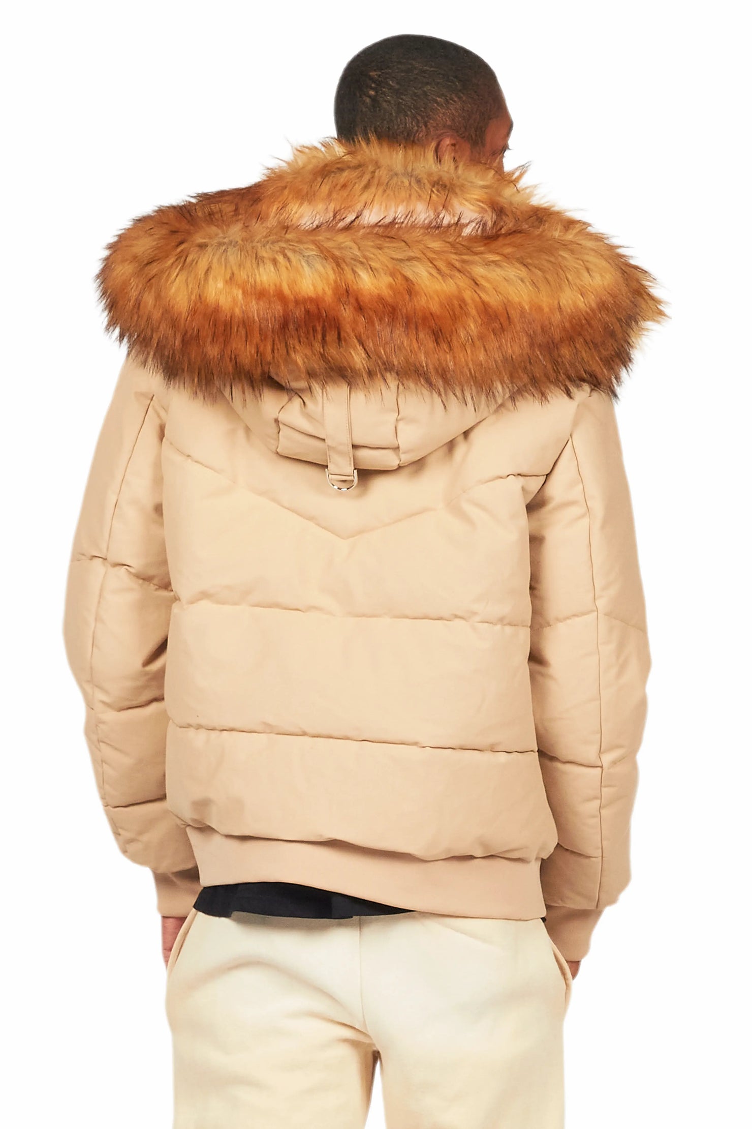 Langston Beige Puffer Jacket with Fur Hood
