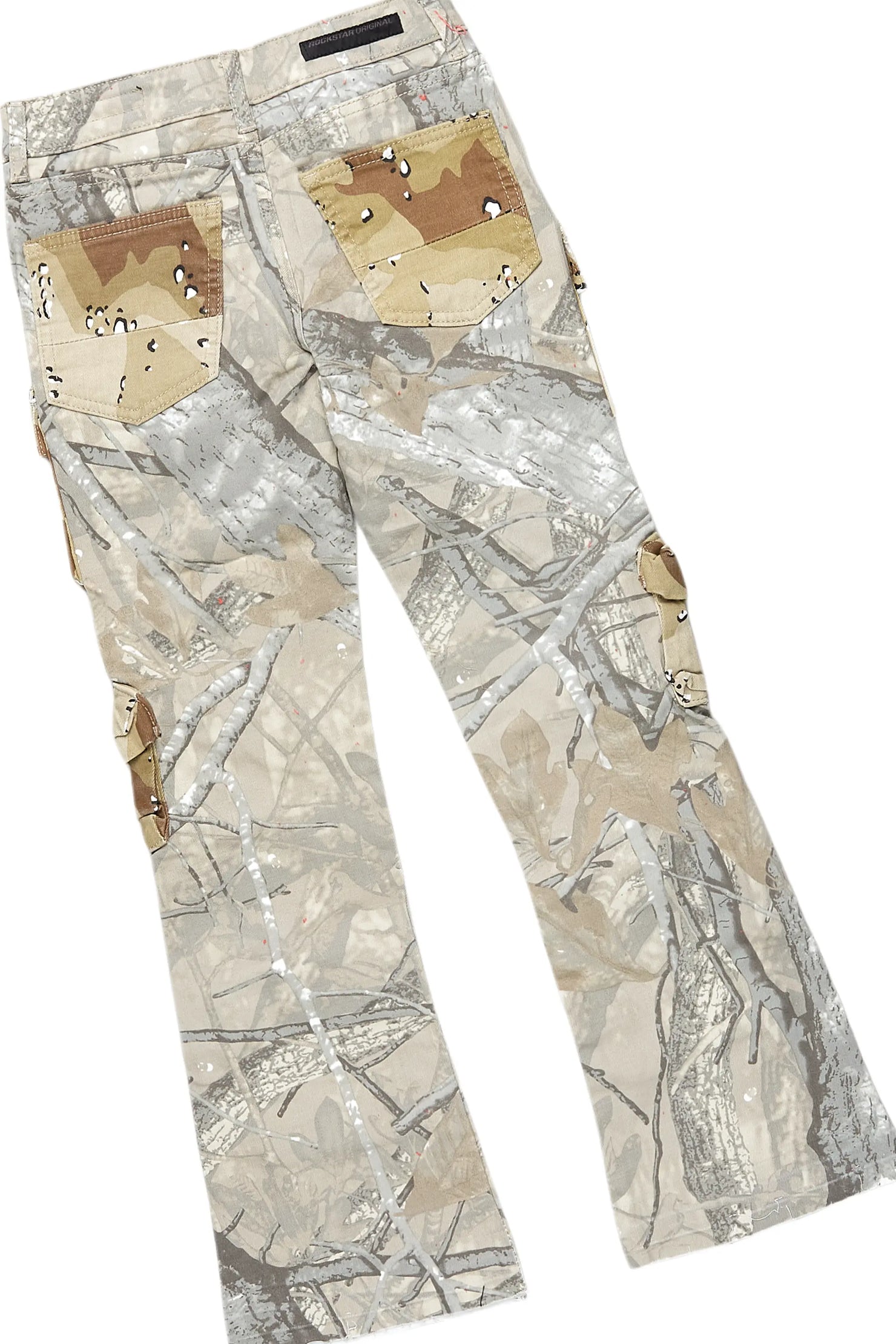 Boys Koen Beige Tree Camo T-Shirt/Stacked Flare Jean Set