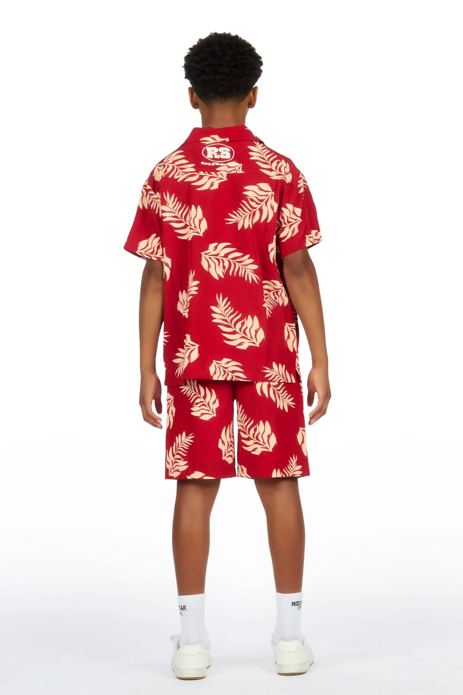 Boys Puka Red/Cream Button Down Shirt/Short Set