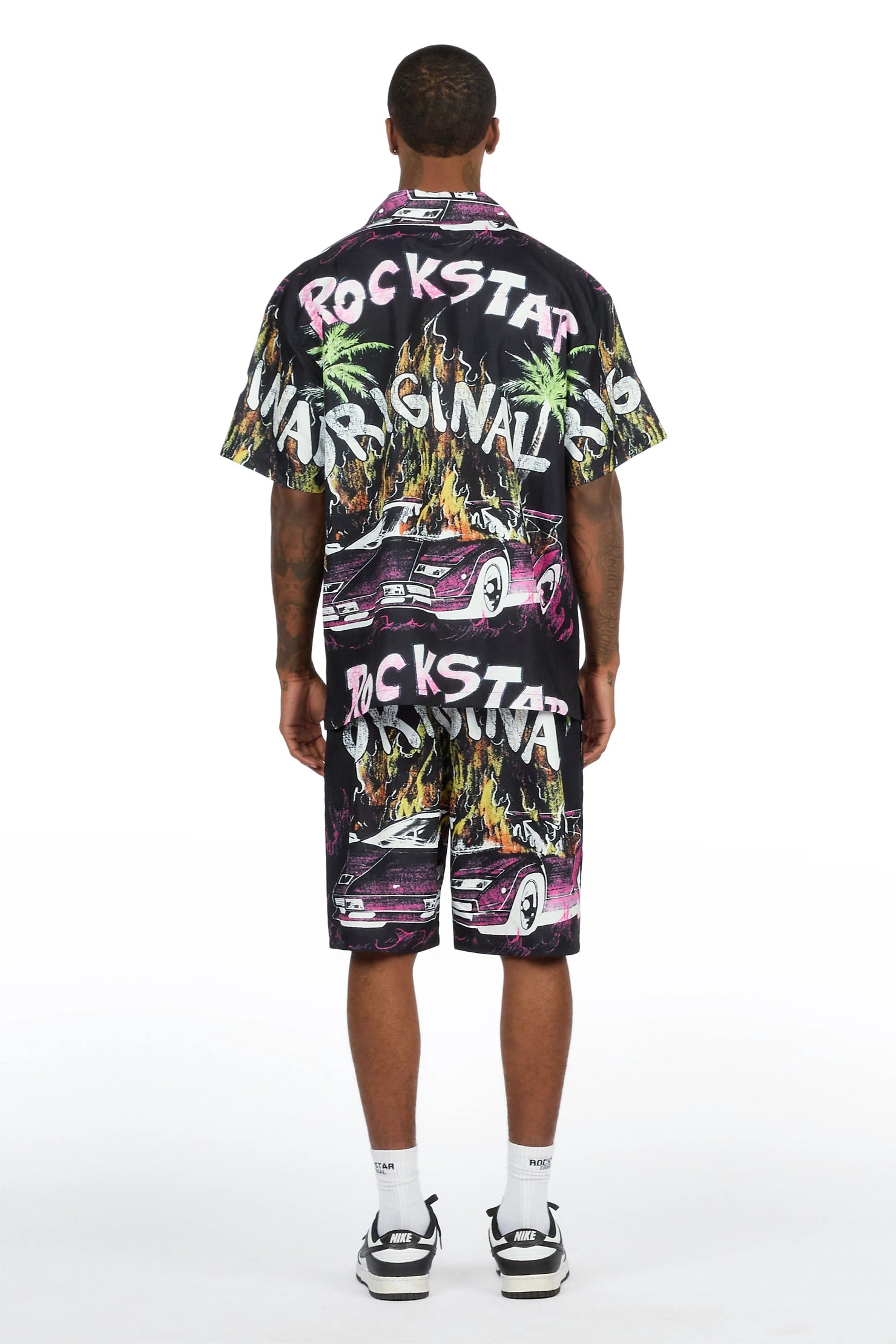 Axrian Black Button Down T-Shirt/Short Set