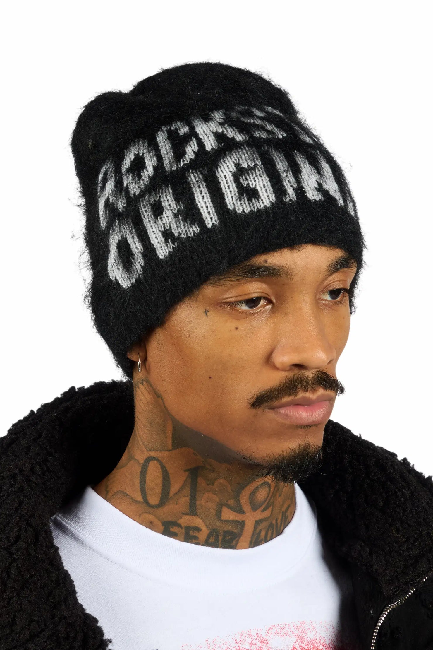 Toshio Black Knitted Mohair Beanie