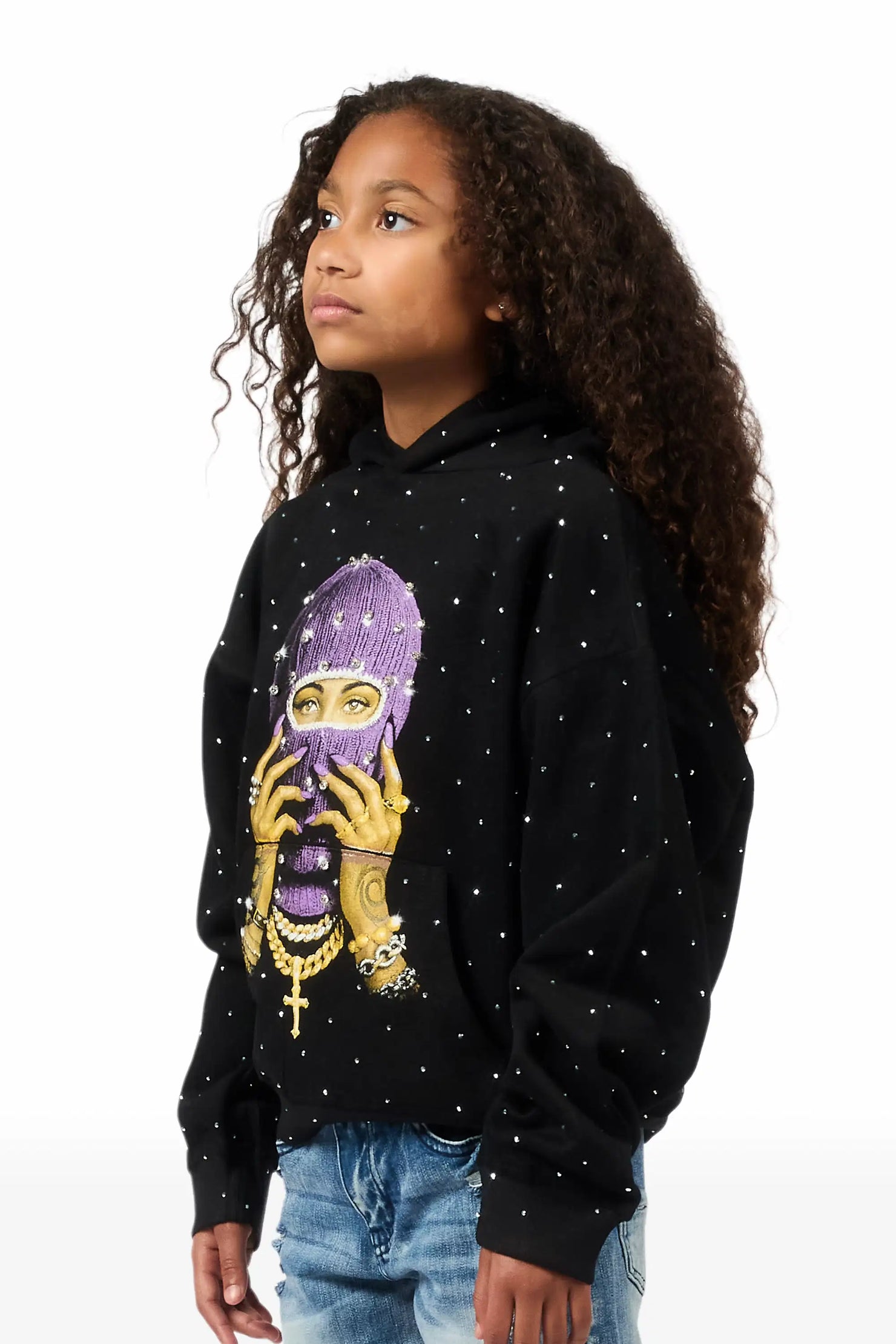 Girls Jayla Black Rhinestone Hoodie