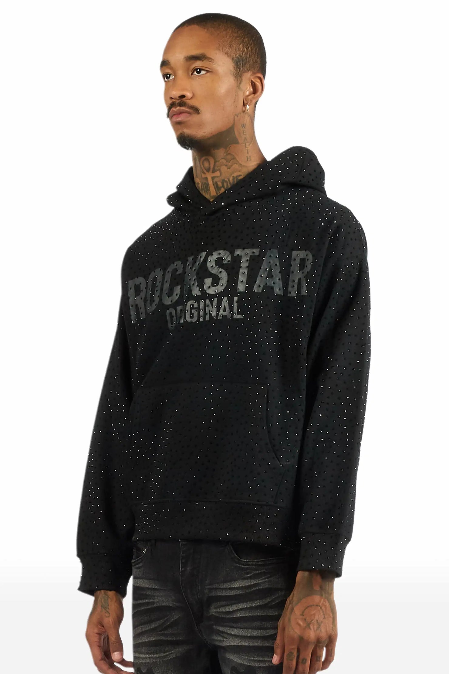 Crystiq Black/Black Rhinestone Oversized Hoodie