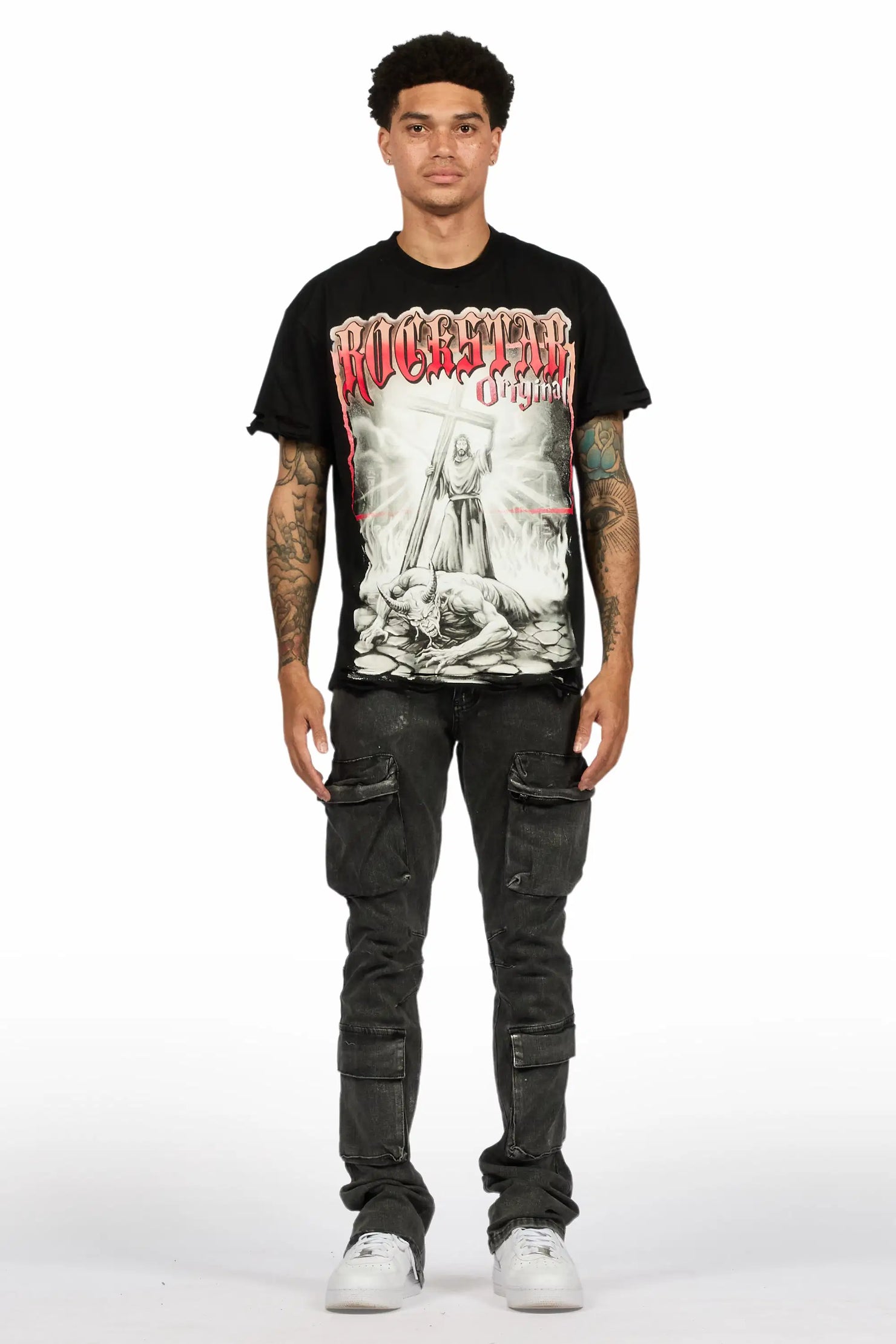 Titan Foil Stacked Flare Jean