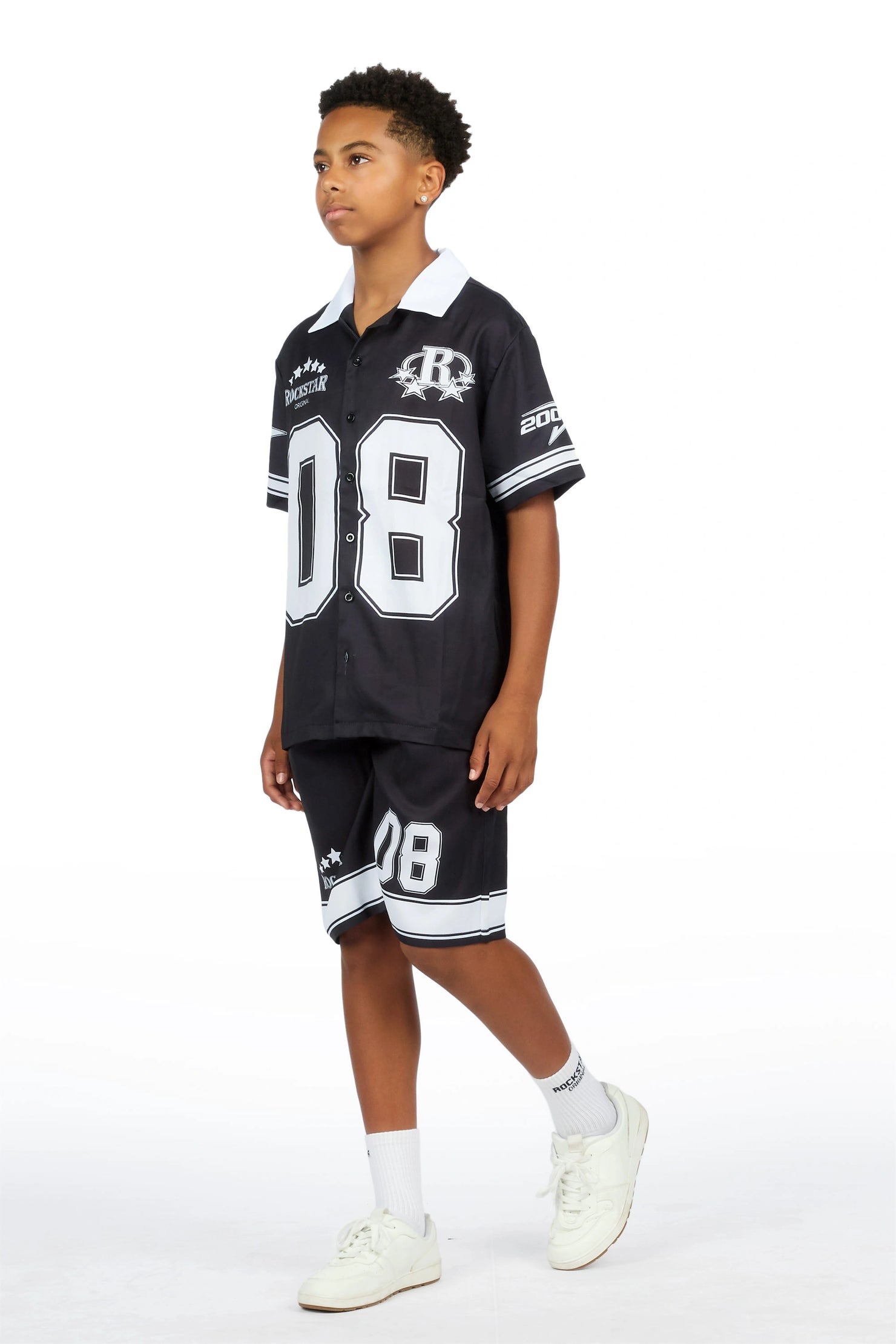 Boys Tim Black Button Down T-Shirt/Short Set