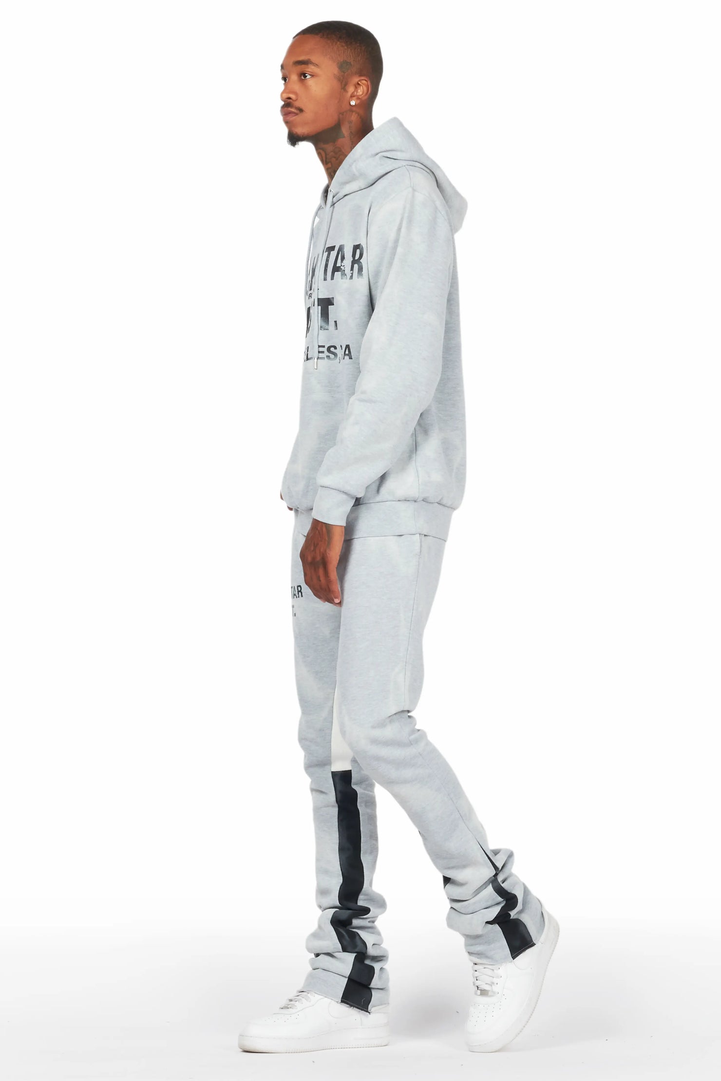 Nelly Heather Grey Hoodie/Super Stacked Flare Pant Set