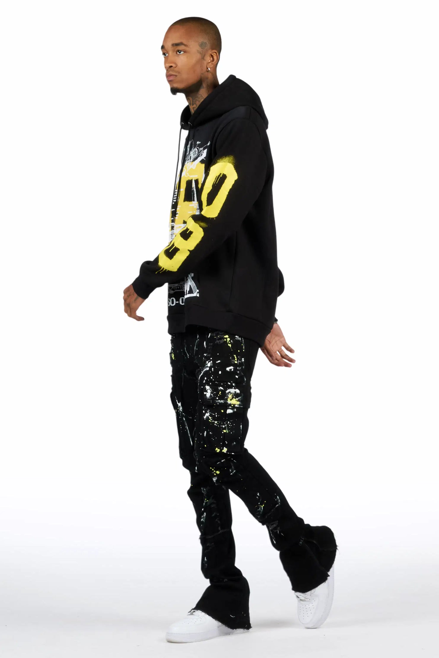 Nesta Black/Black Hoodie/Stacked Flare Jean Set