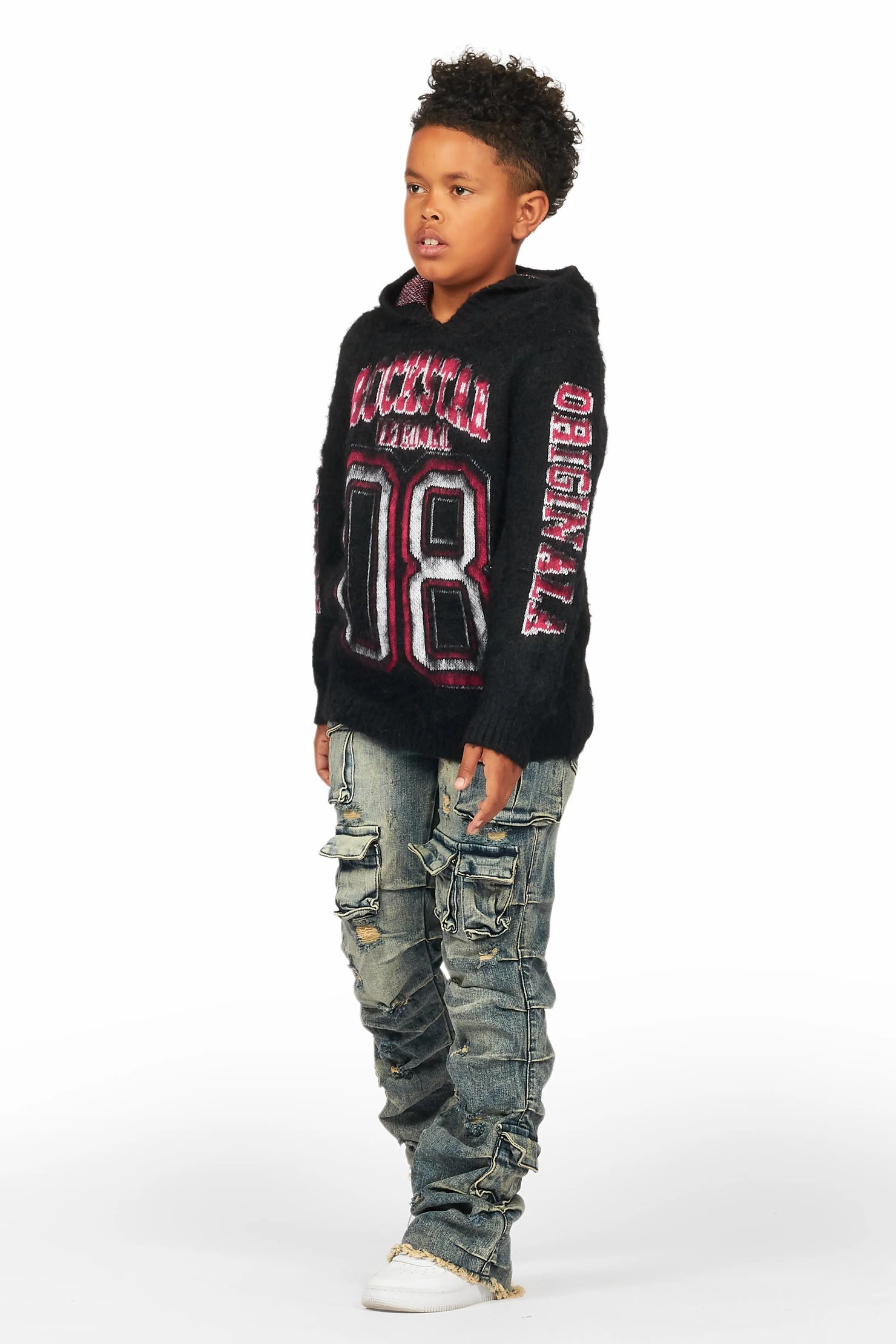 Boys Fields Black/Tint Mohair Hoodie/Stacked Flare Jean Set