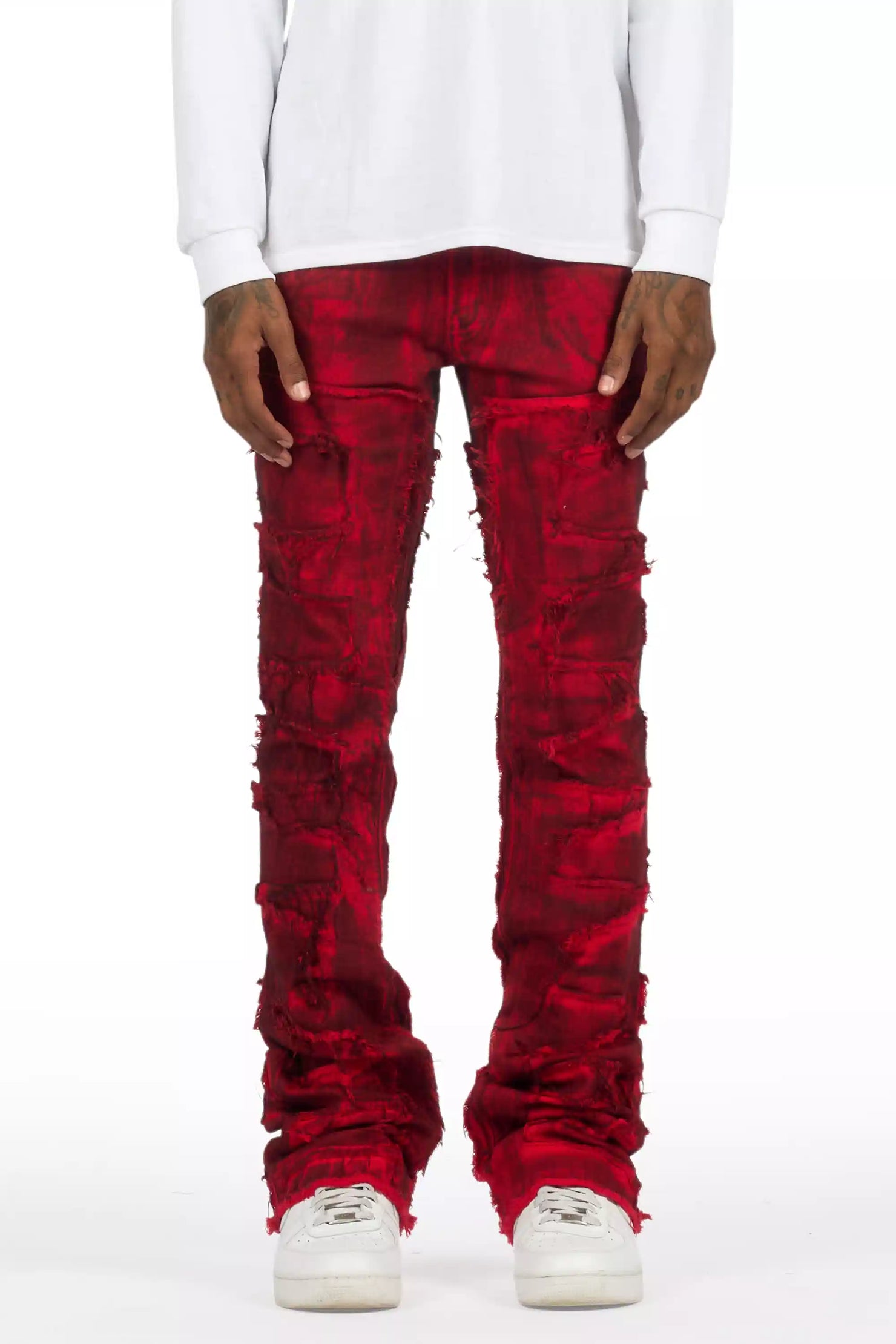 Shake Red Oil Wash Stacked Flare Jean