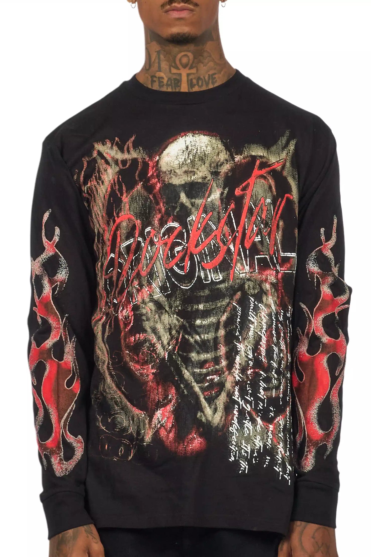 Scipt Black/Red Long Sleeve Graphic T-Shirt