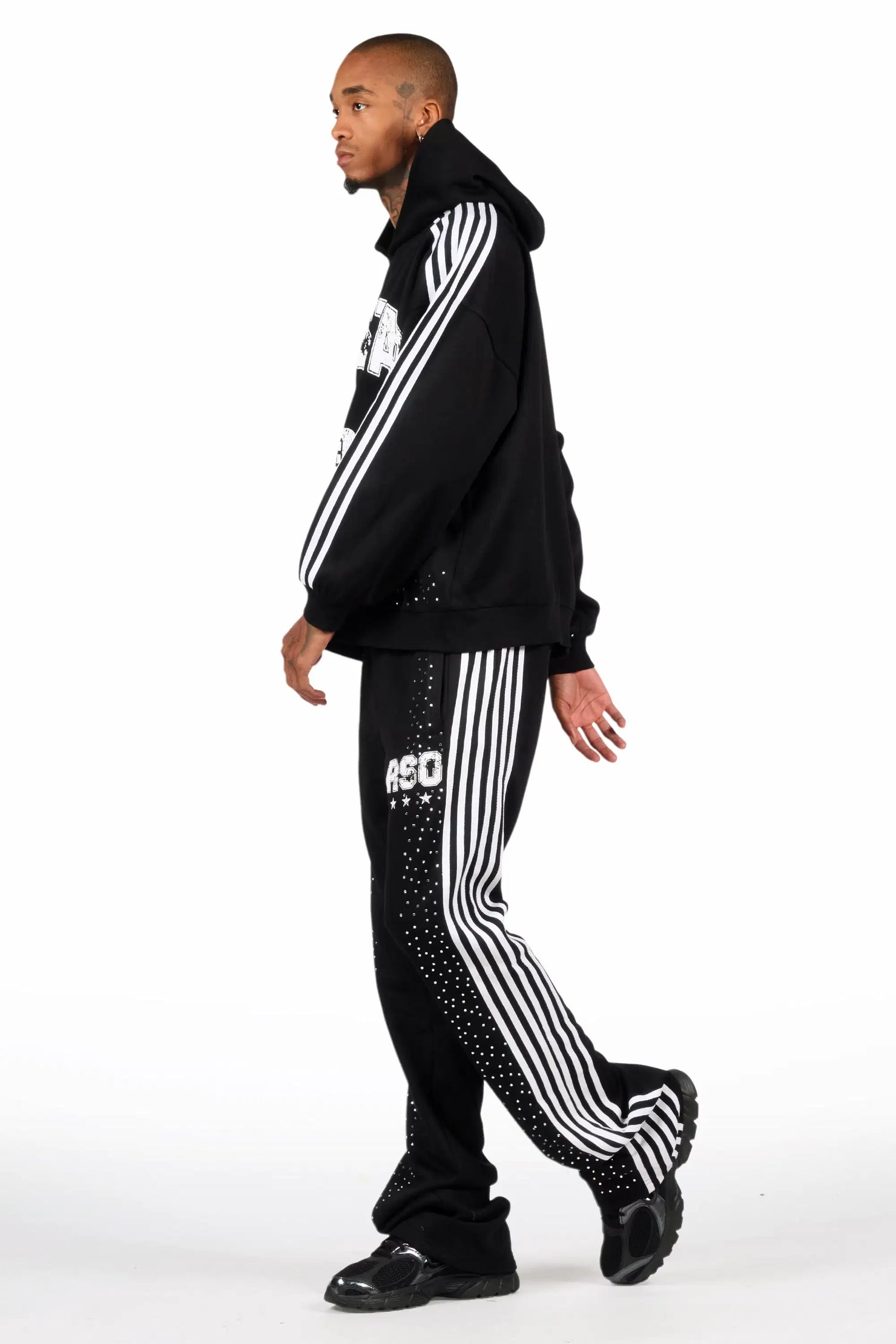 Tylla Black Rhinestone Hoodie/Baggy Pant Track Set
