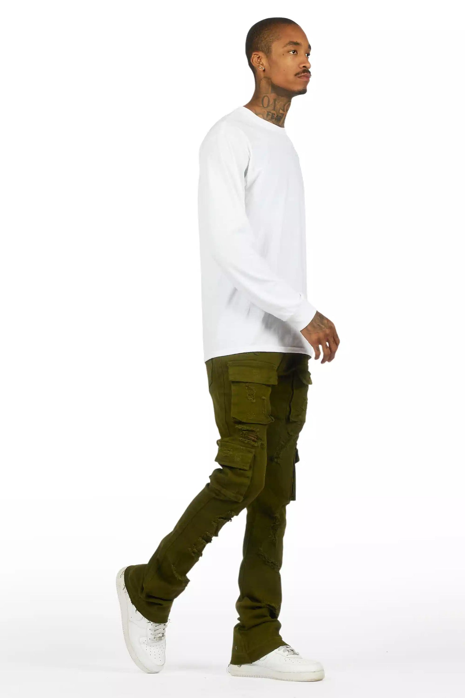Zaid Olive Stacked Flare Jean