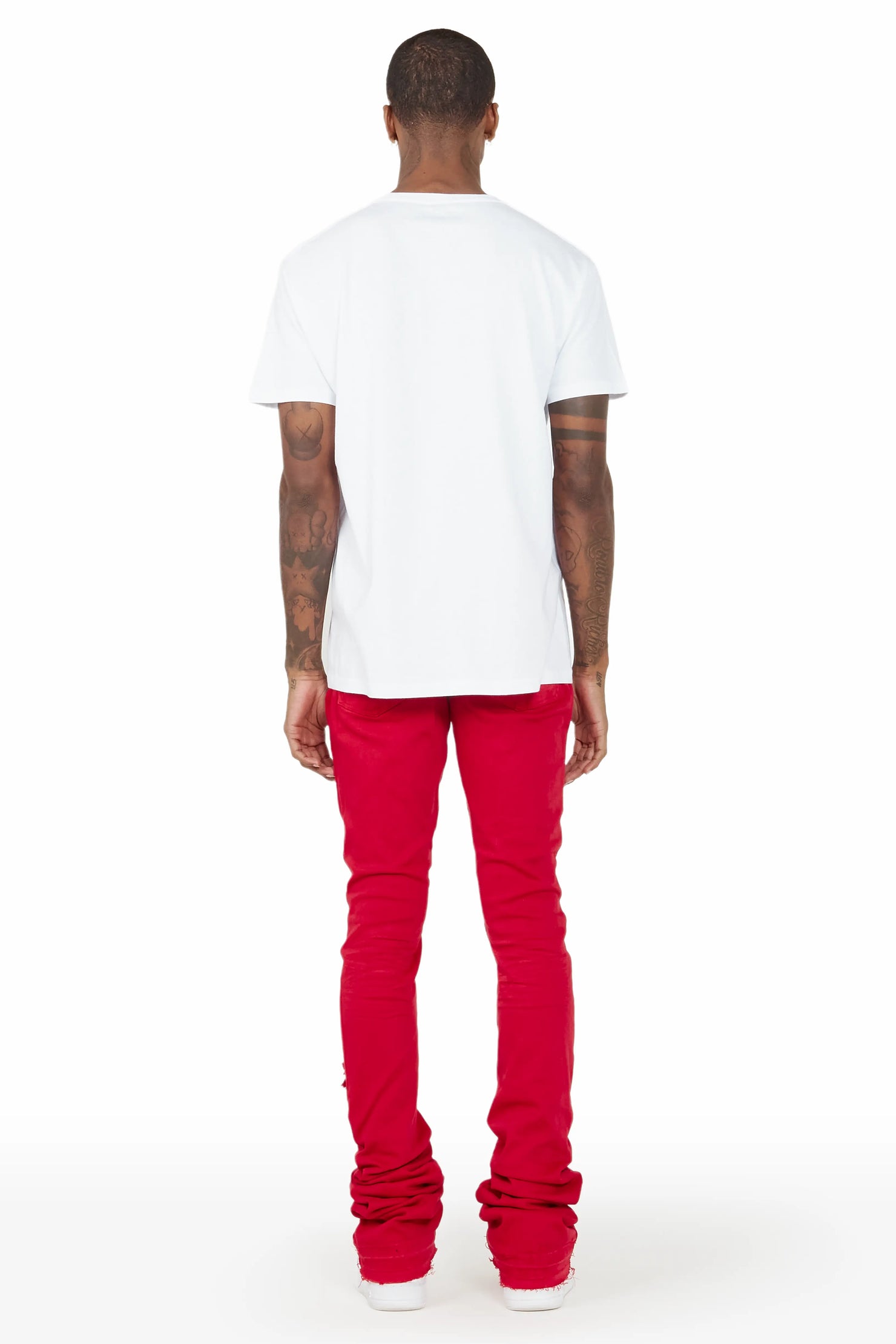 Badal Red Super Stacked Flare Jean
