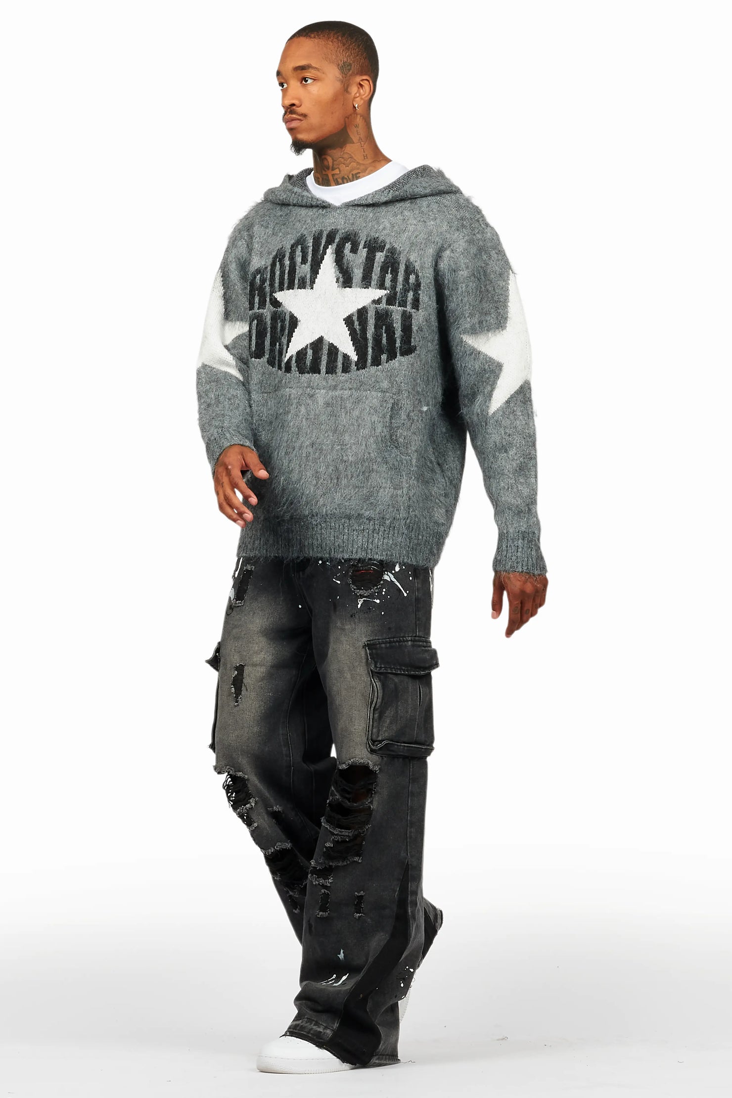 States Grey Mohair Hoodie/Baggy Fit Jean Bundle