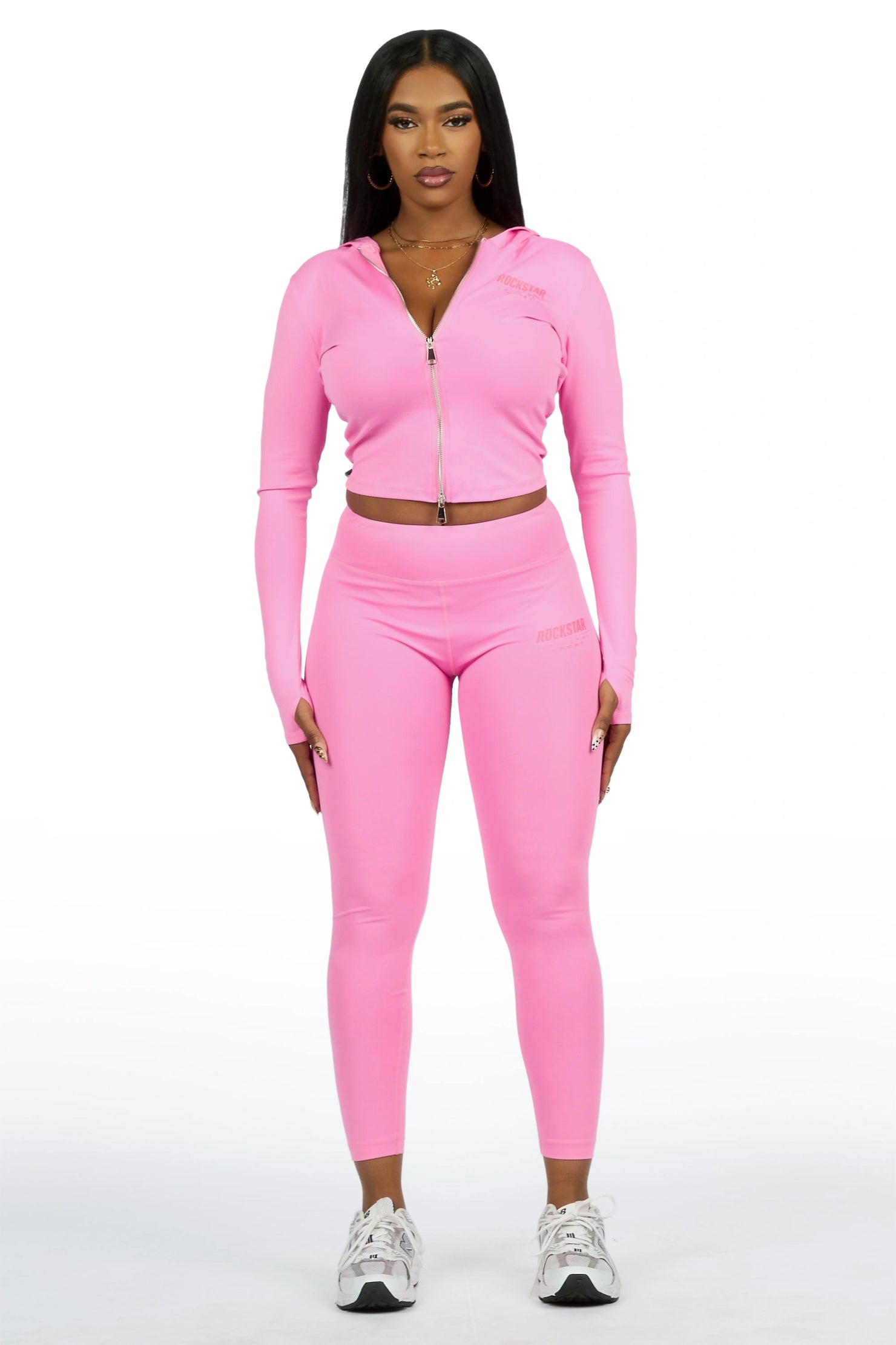 Sabitha Pink Zip Up Hoodie Legging Active Set