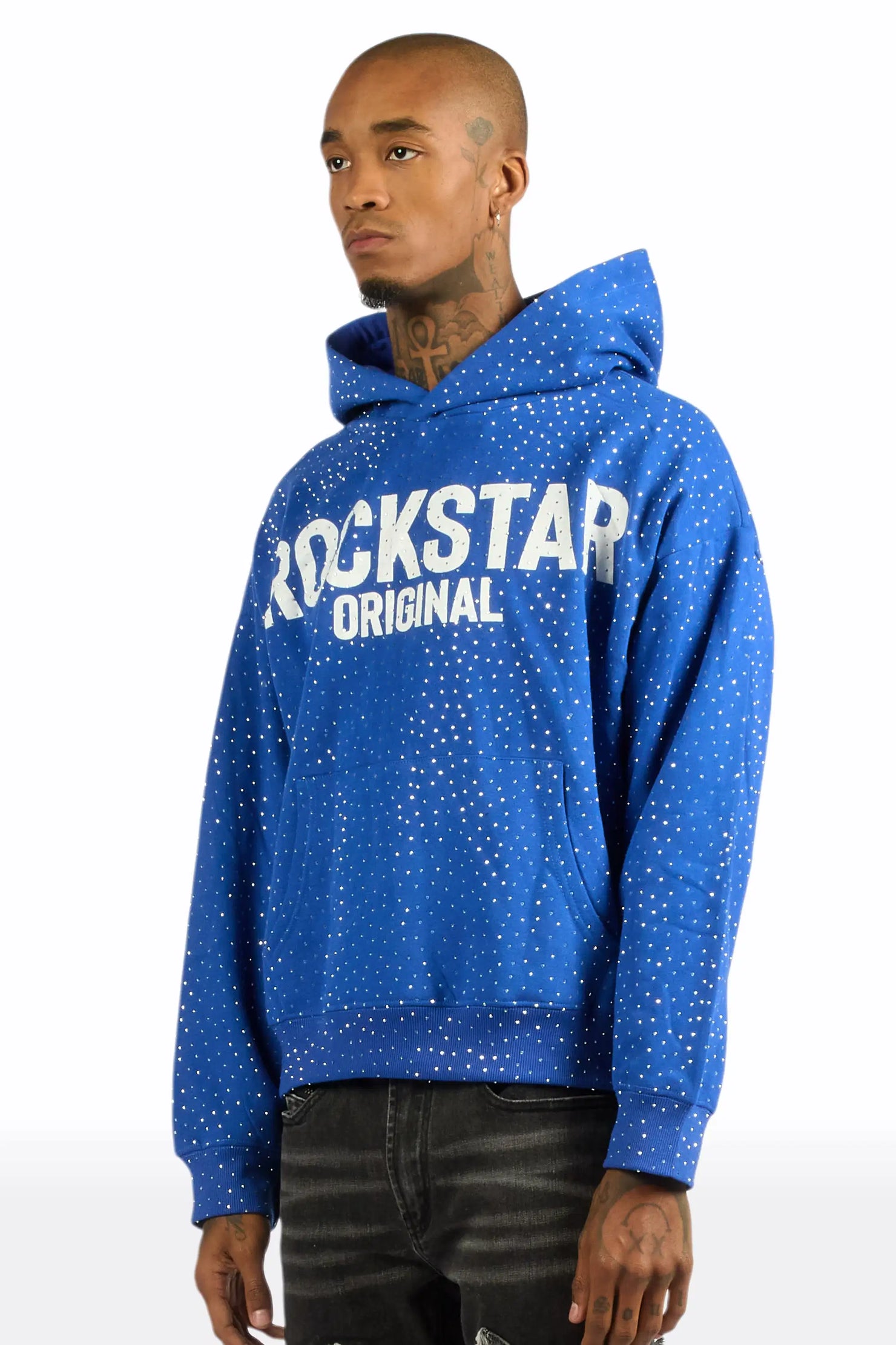 Crystiq Royal/White Rhinestone Oversized Hoodie