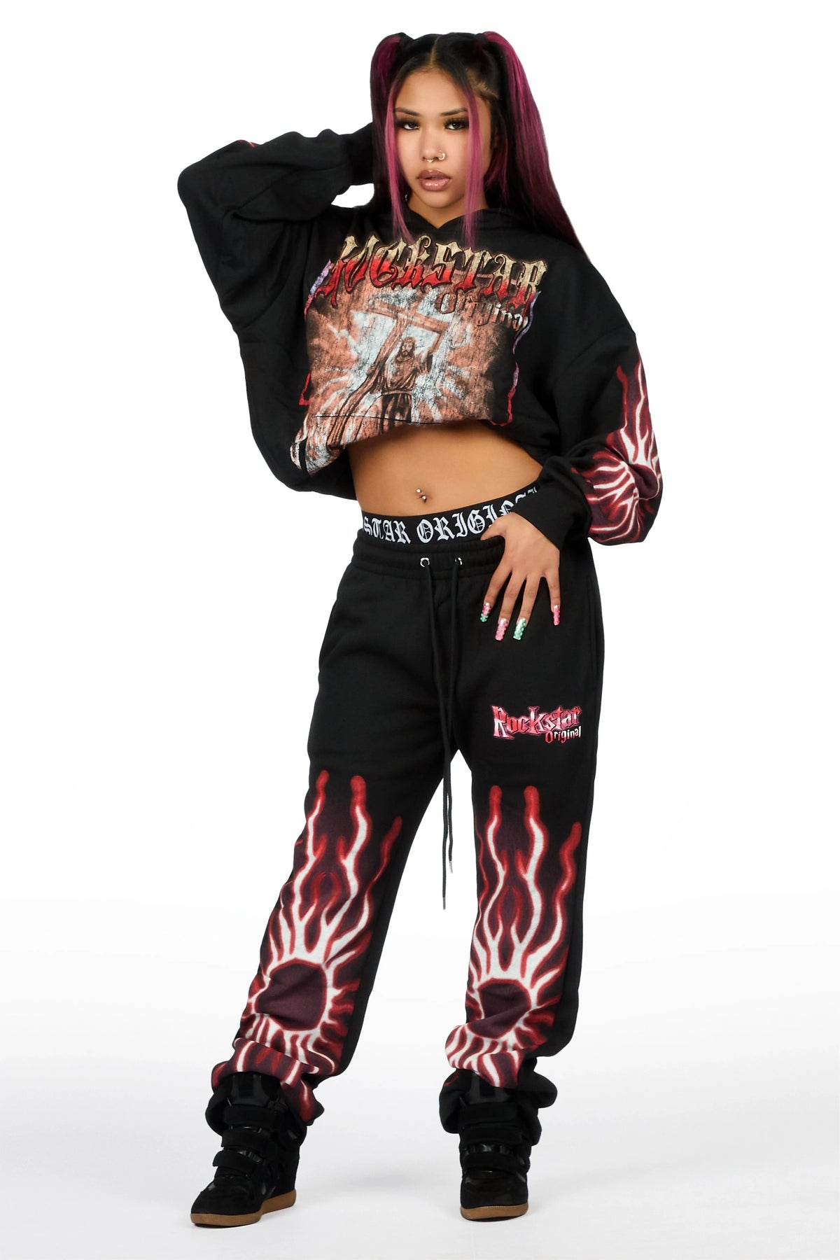 Xandria Black/Red Graphic Baggy Fit Track Set