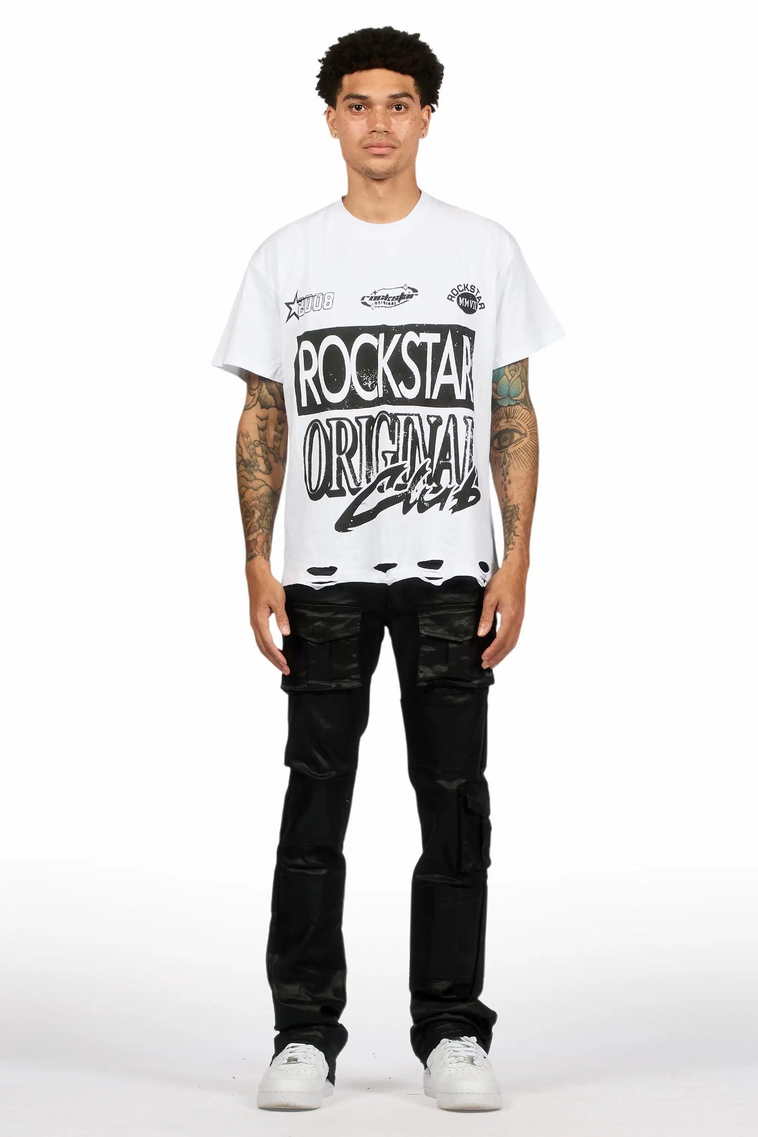 Folant Black Stacked Flare Coated Pant