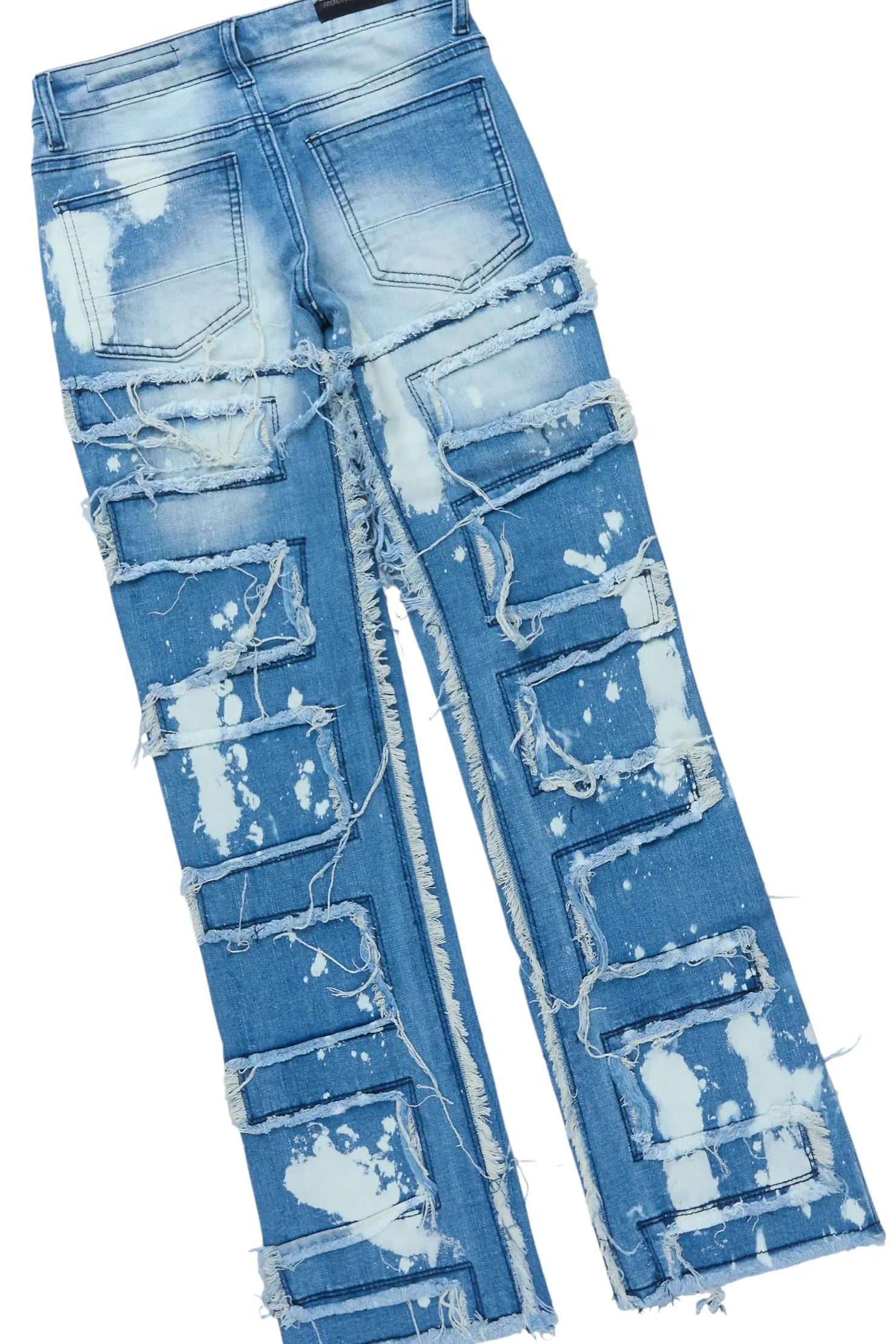 Boys Wizzurd Red Hoodie & Laban Blue Bleach Stacked Jean Set