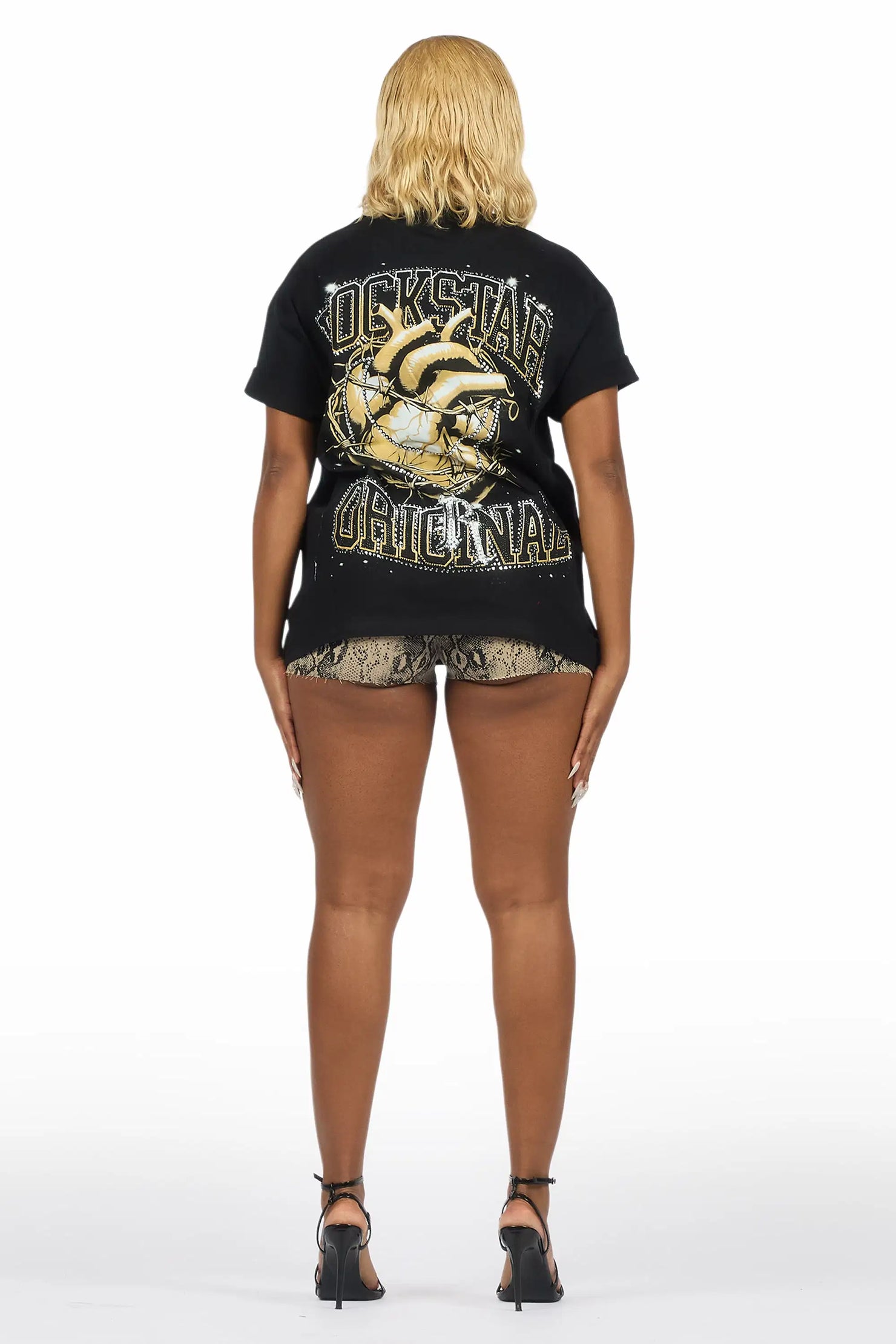 Iyonna Black Rhinestone Short Sleeve Tee